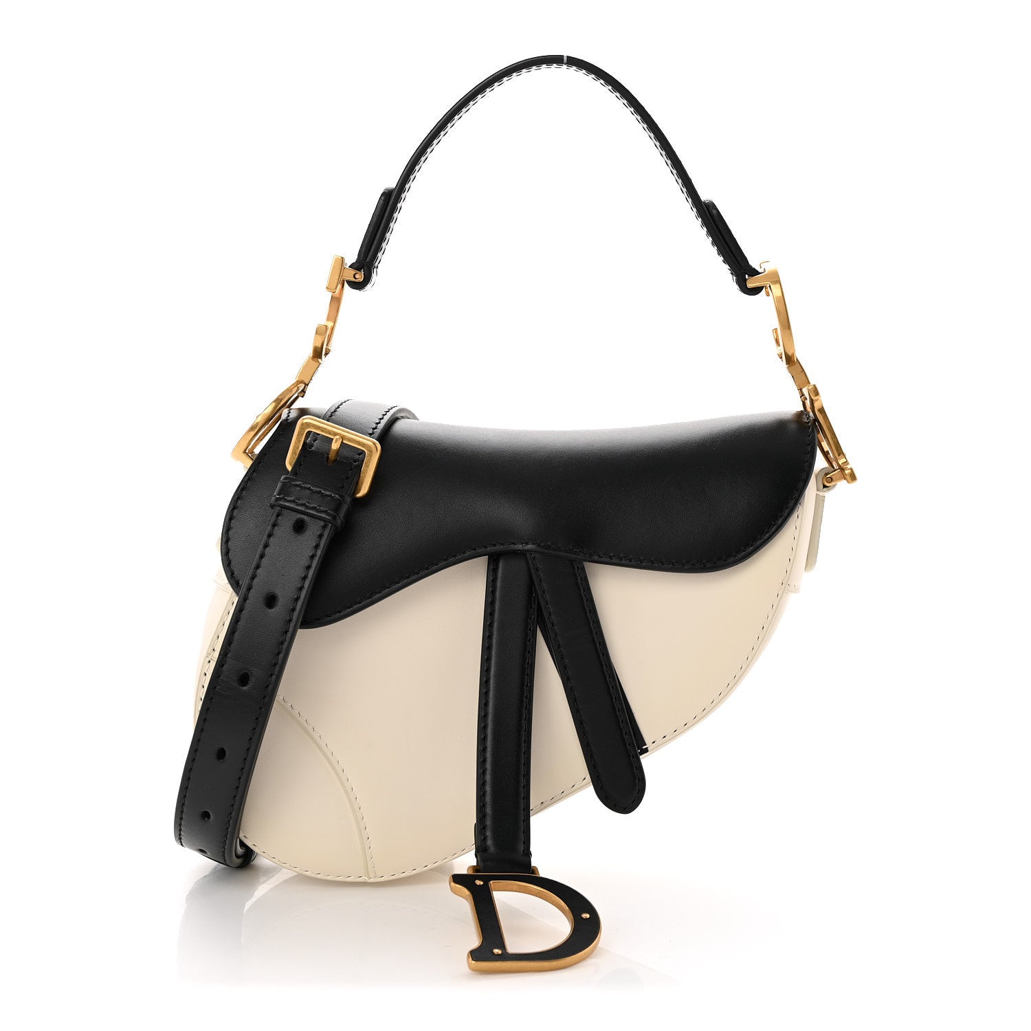 Christian Dior Supple Calfskin Two Tone Mini Saddle Bag With Strap