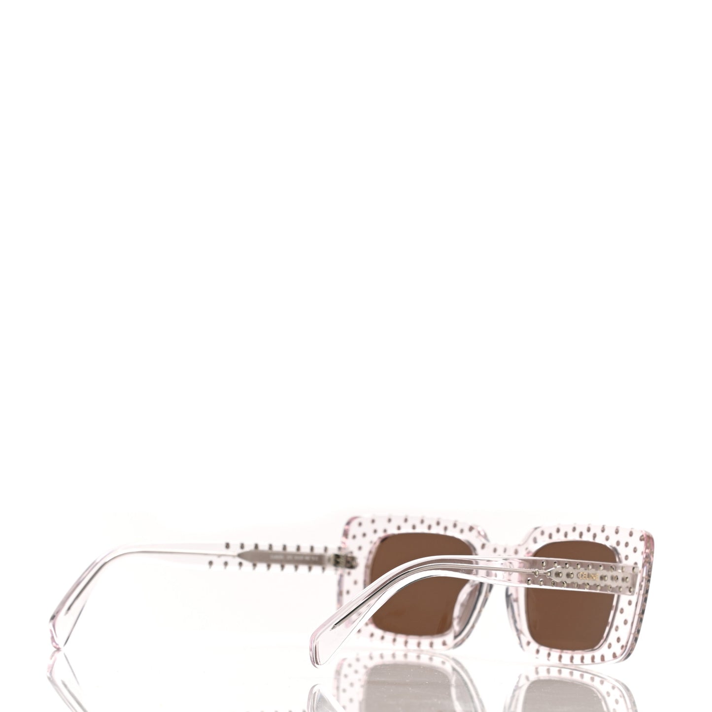 Acetate Crystal Studded Rectangle Sunglasses Clear Brown