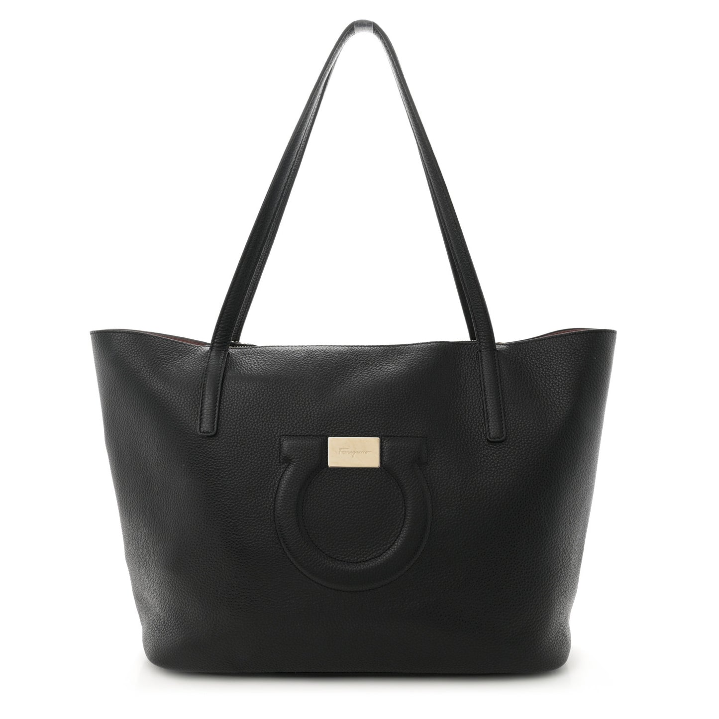 Grainy Calfskin Medium Gancini Tote Black