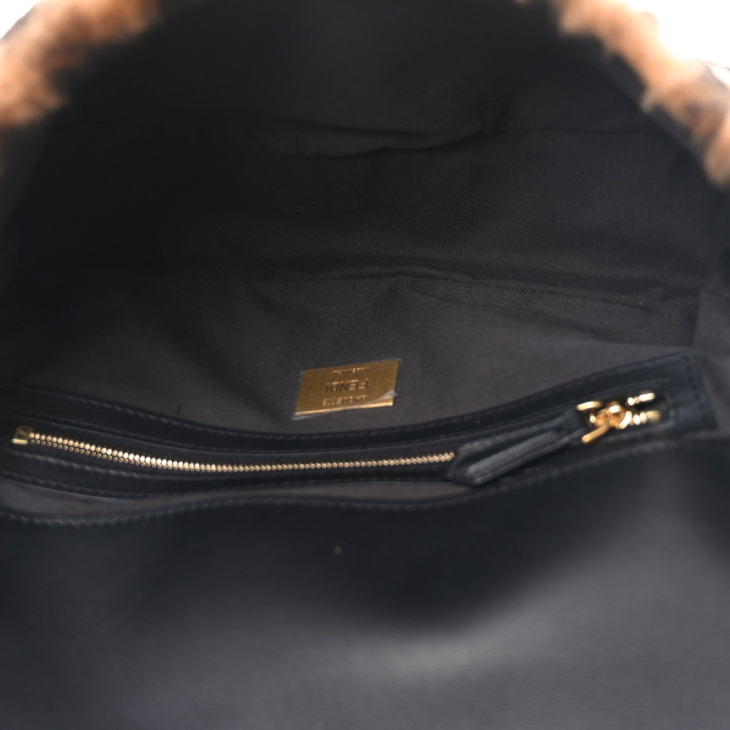 Fendi Shearling Vitello Dolce Macro FF 1974 Baguette Tobacco Black 5 of 11