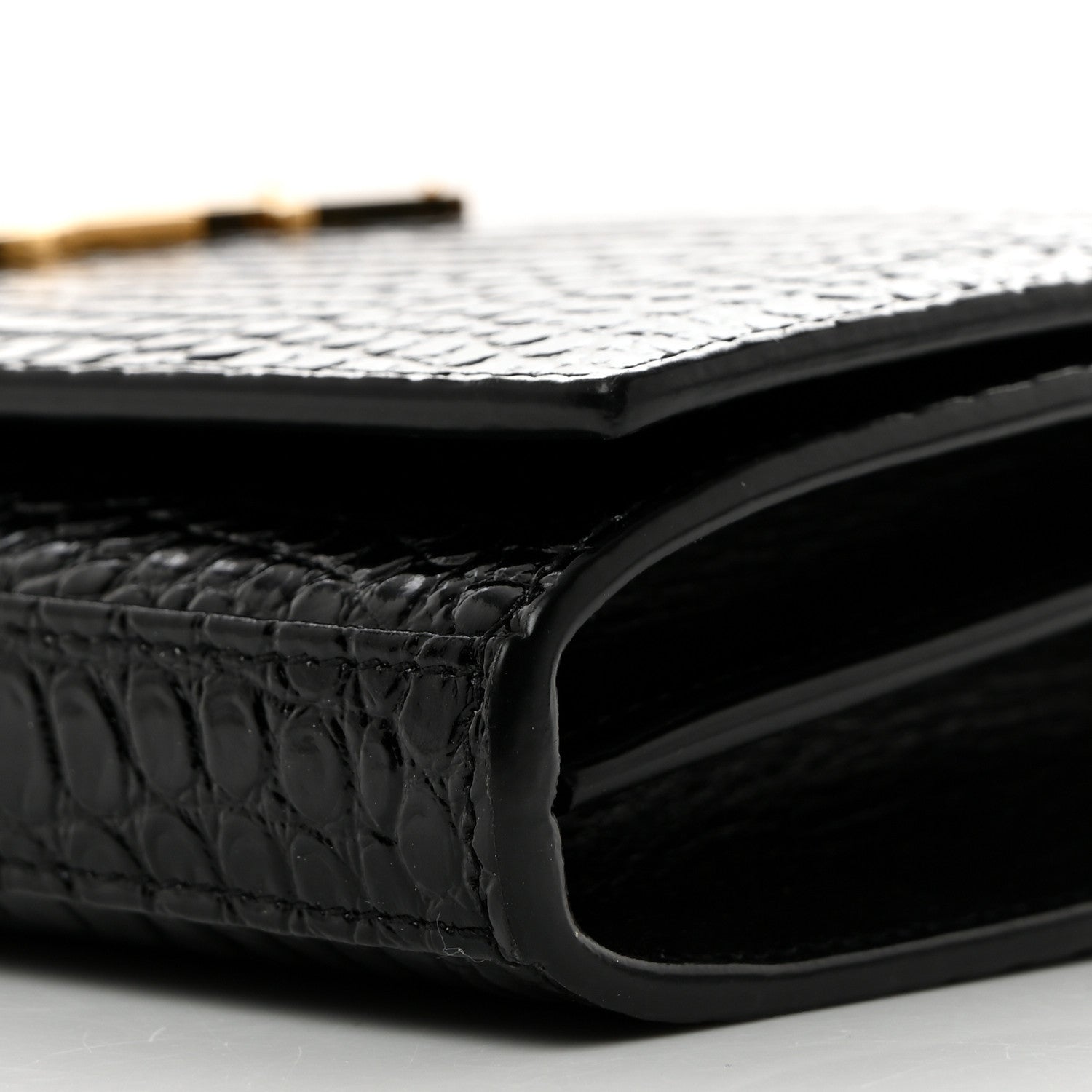 Saint Laurent Calfskin Crocodile Embossed Cassandre Wallet On Chain WOC Black 10 of 11