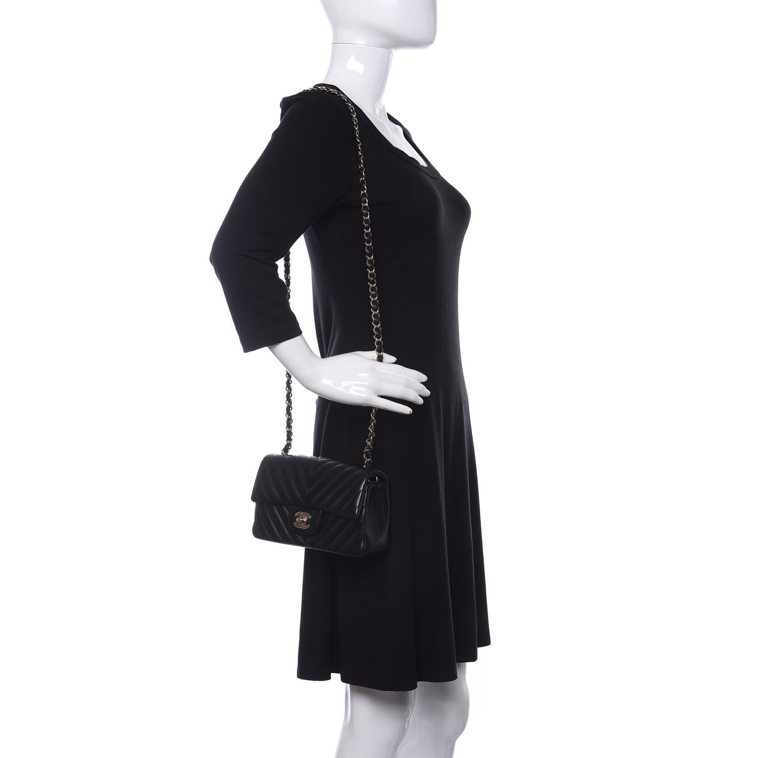 Chanel Lambskin Chevron Quilted Mini Rectangular Flap Black 2 of 9