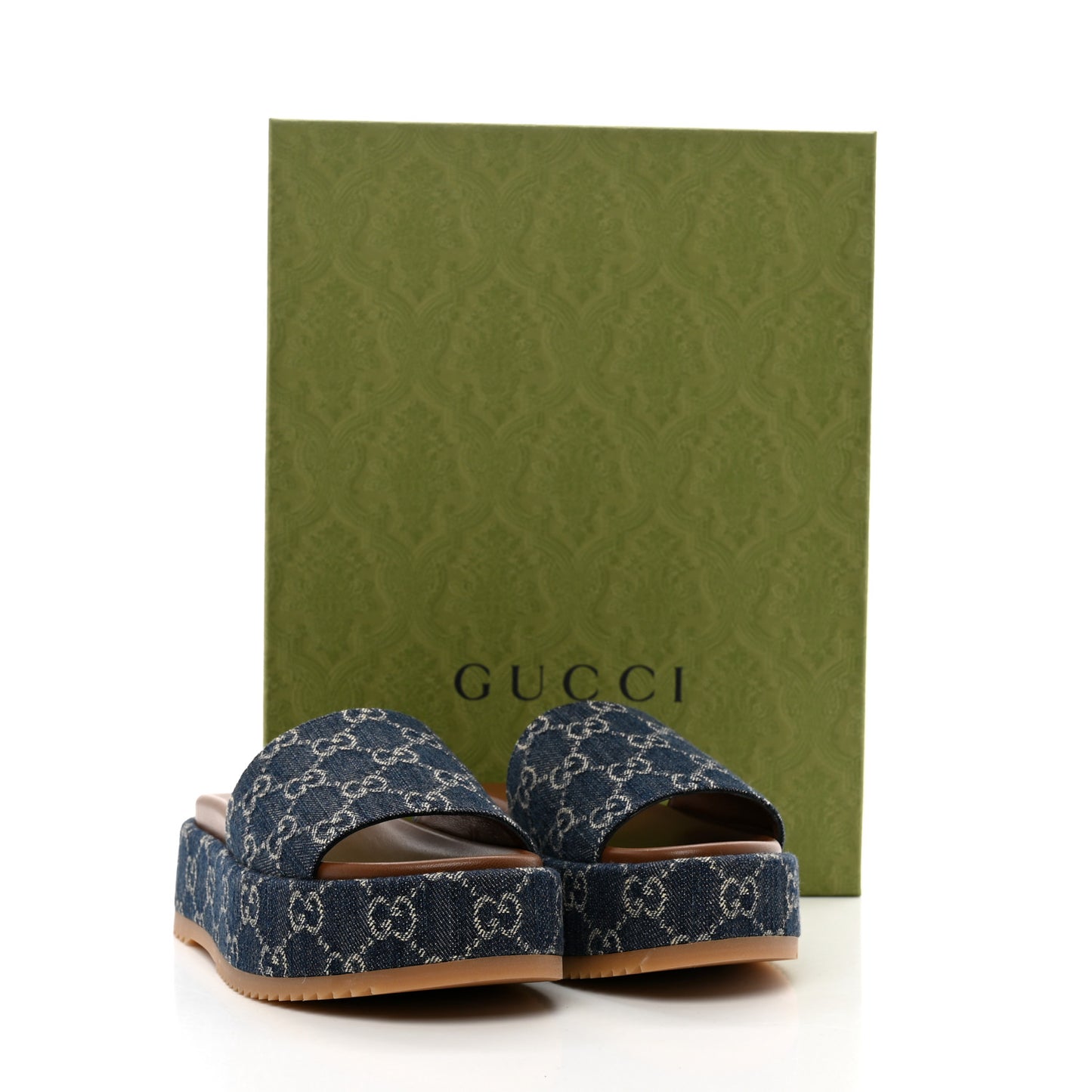 New Denim GG Monogram Angelina Platform 55mm Slide Sandals 36.5 Blue Tea