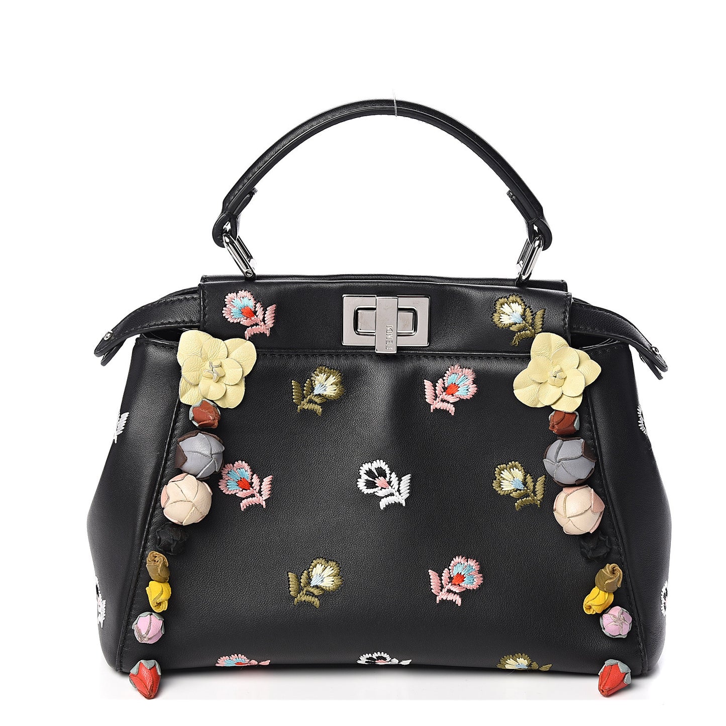 Nappa Rosebud Embroidered Mini Peekaboo Iconic Satchel Black Multicolor