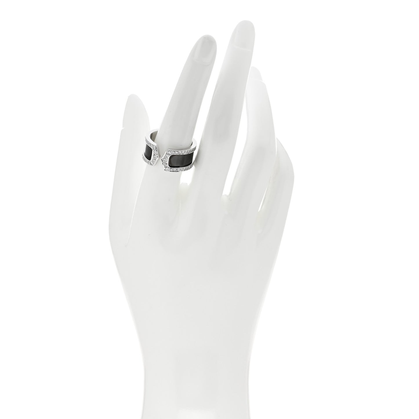 18K White Gold Enamel Diamond 10mm Logo De Cartier Ring Black 57 8