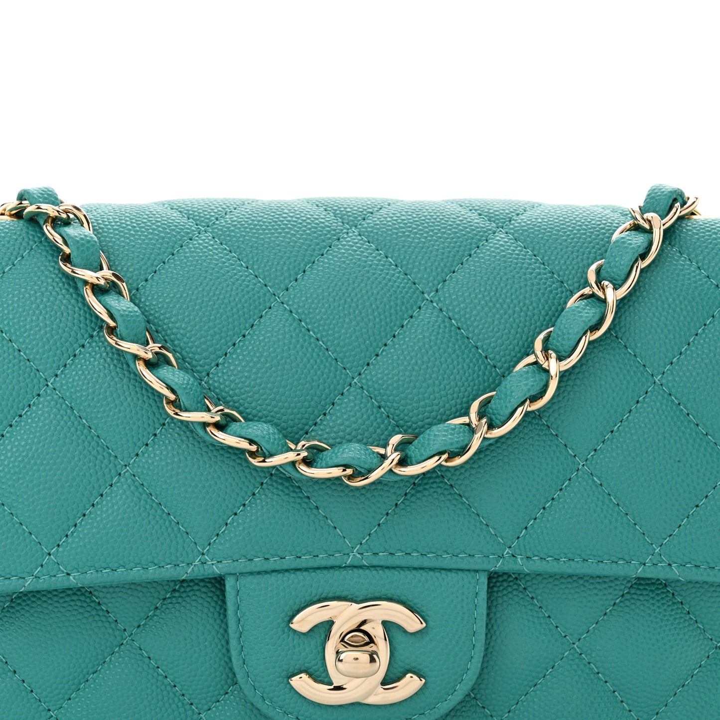 Caviar Quilted Mini Rectangular Flap Turquoise