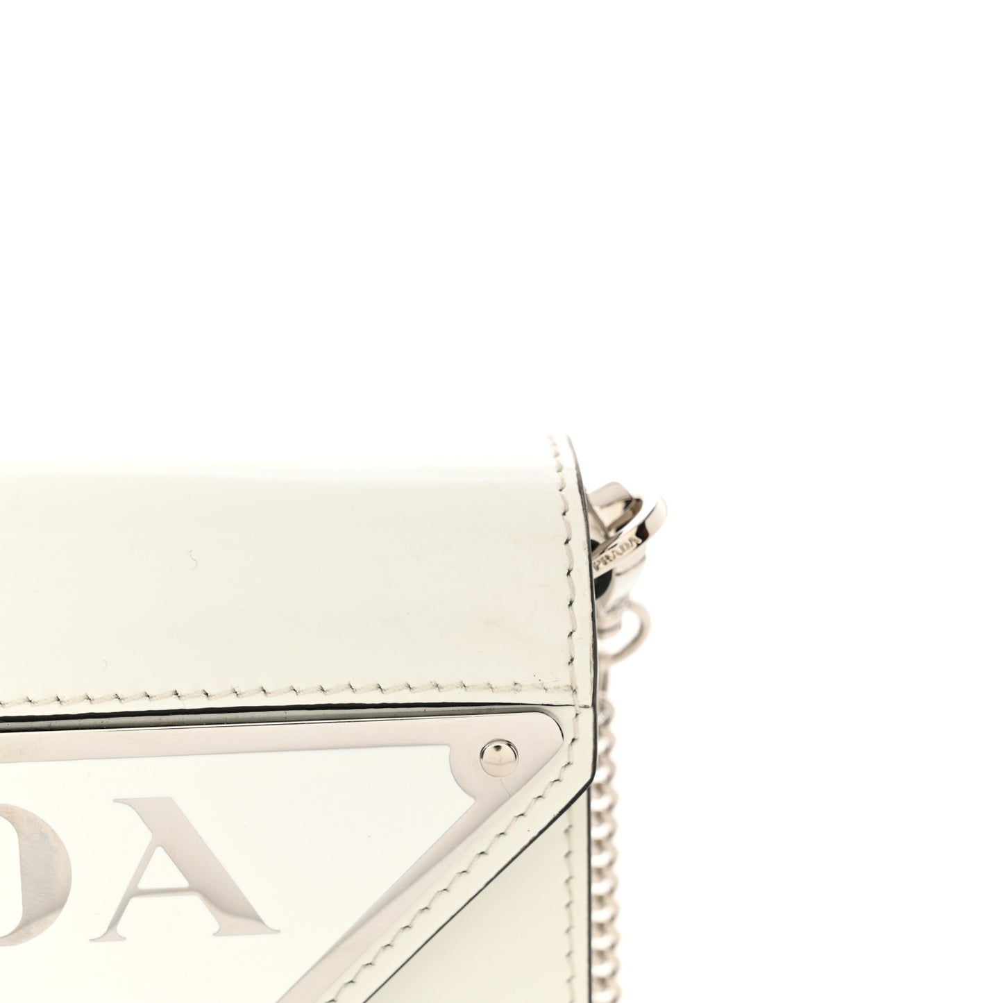 Spazzolato Triangle Logo Plate Flap Chain Crossbody Bag White