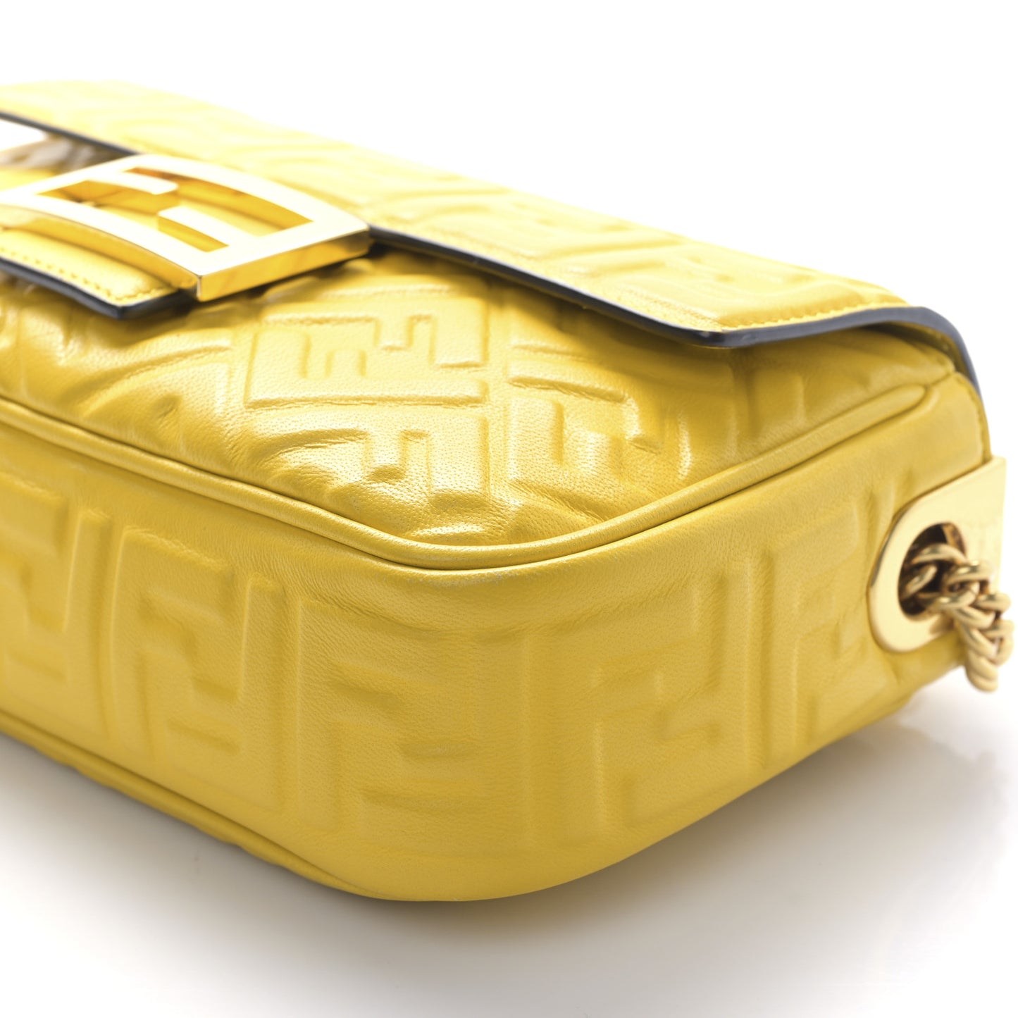 Nappa Small FF Embossed Midi Chain Baguette Mimosa
