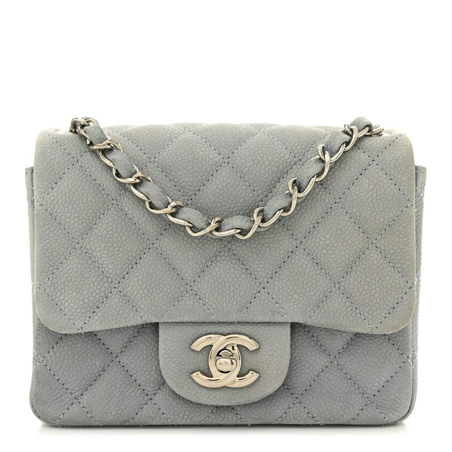 Iridescent Caviar Quilted Mini Square Flap Grey