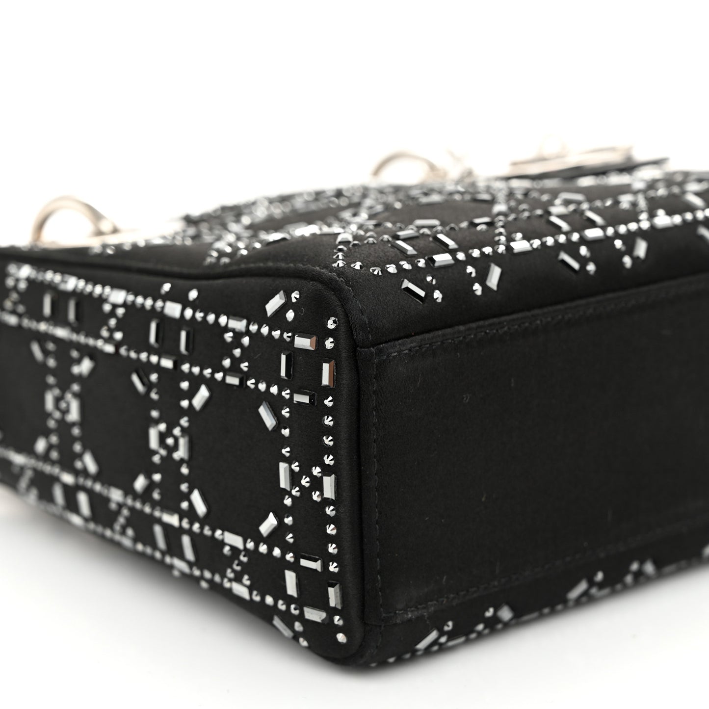 Satin Crystal Cannage Mini Lady Dior Black