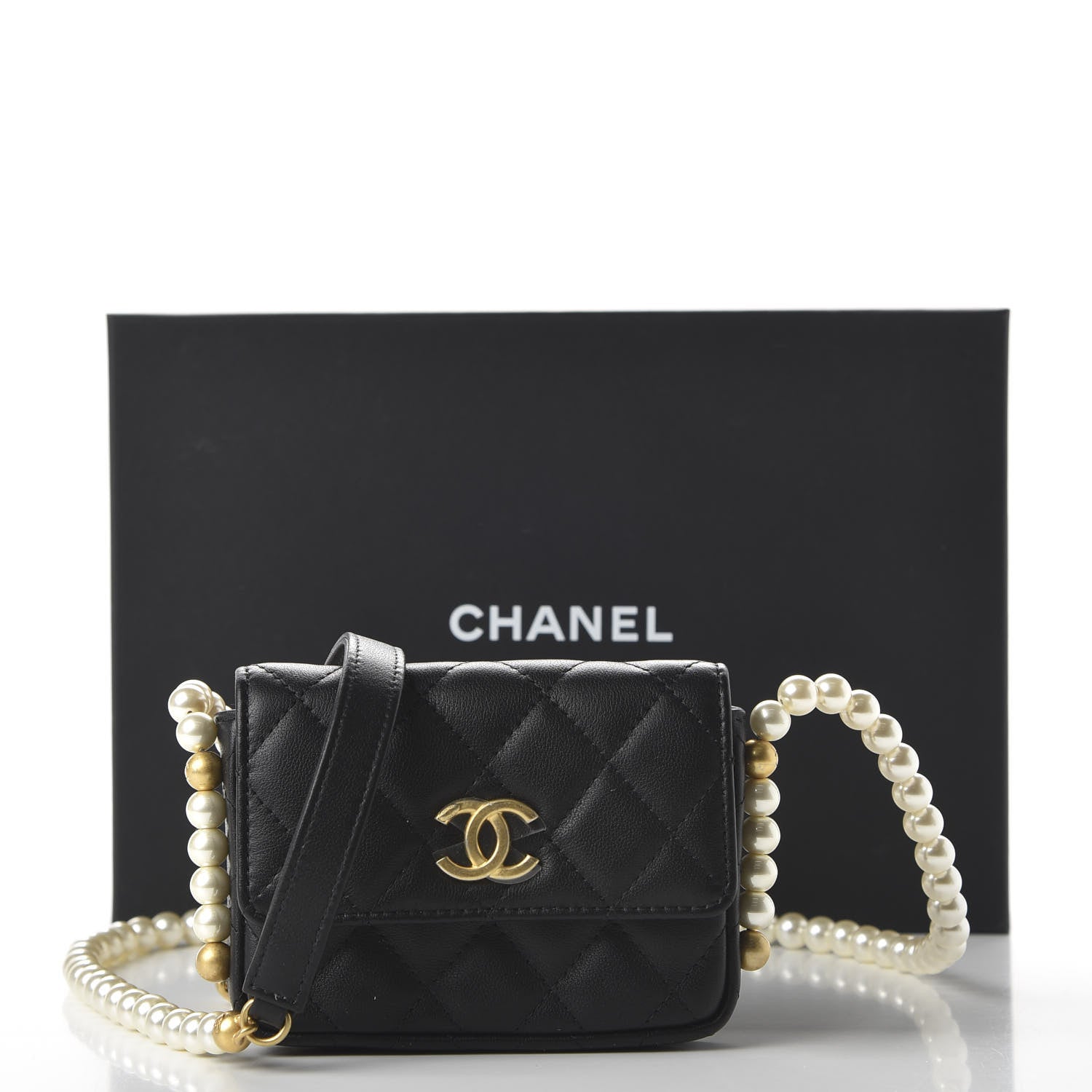 Chanel Calfskin Quilted About Pearls Card Holder Flap With Chain Black 12 of 12