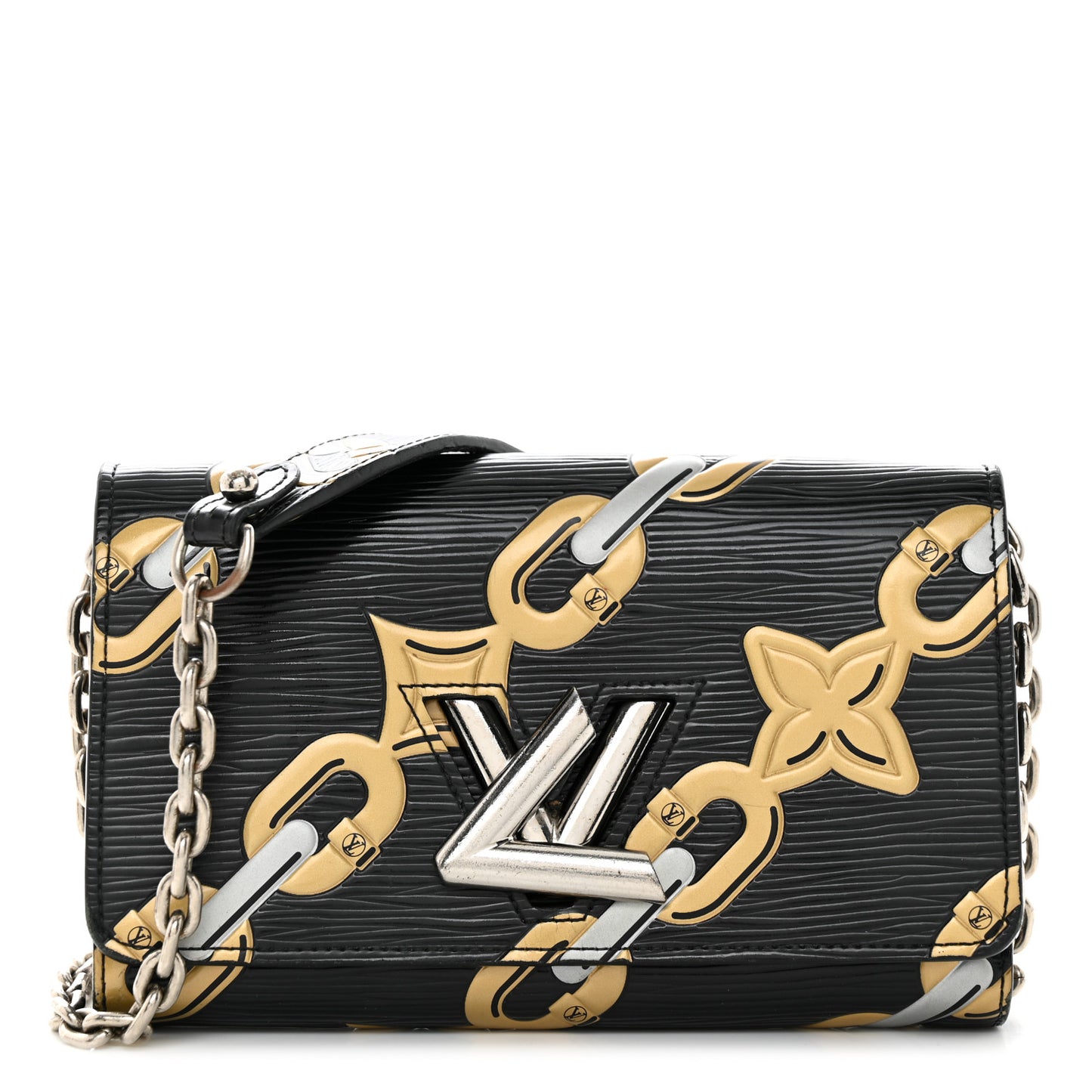 Epi Chain Flower Print Twist Chain Wallet Black