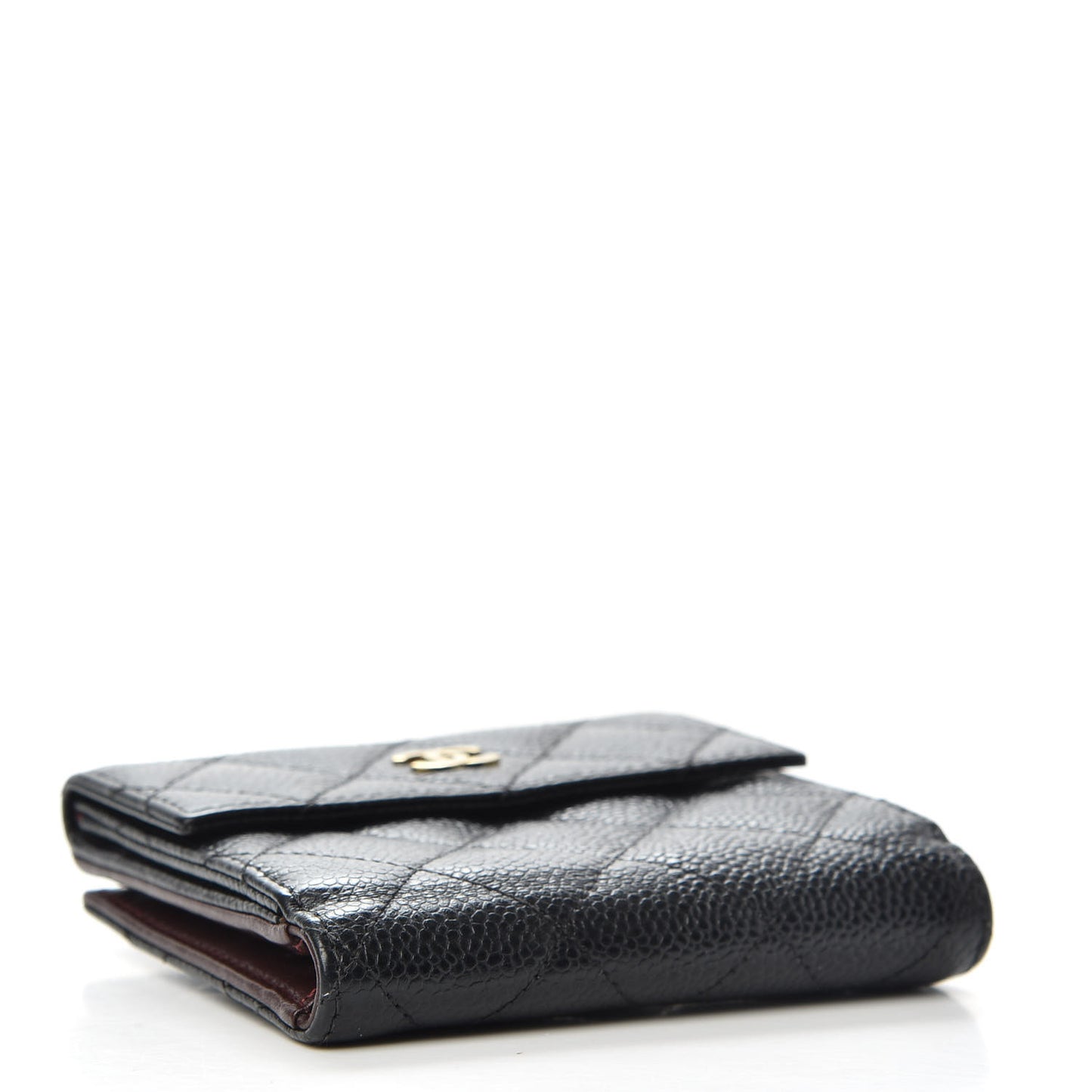 Caviar Quilted Compact French Flap Wallet Black