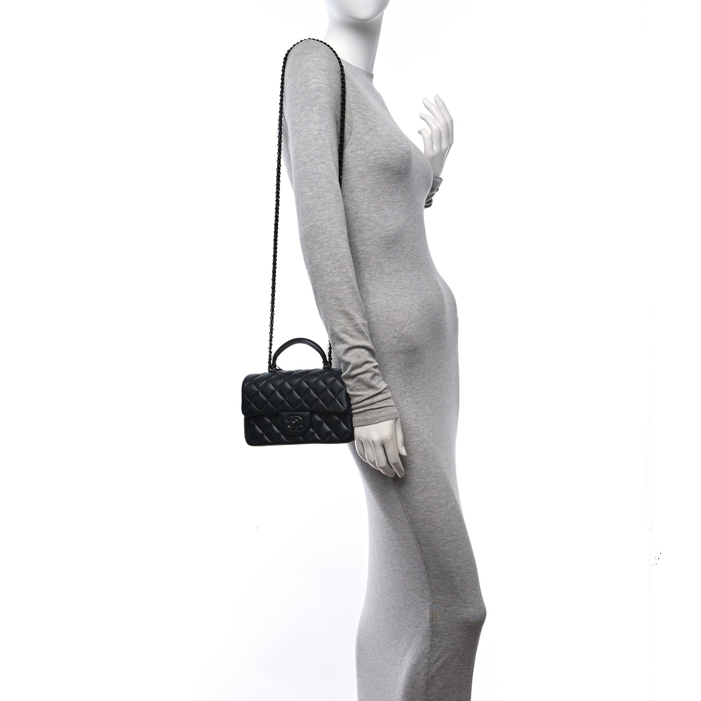 Lambskin Quilted Mini Top Handle Rectangular Flap So Black