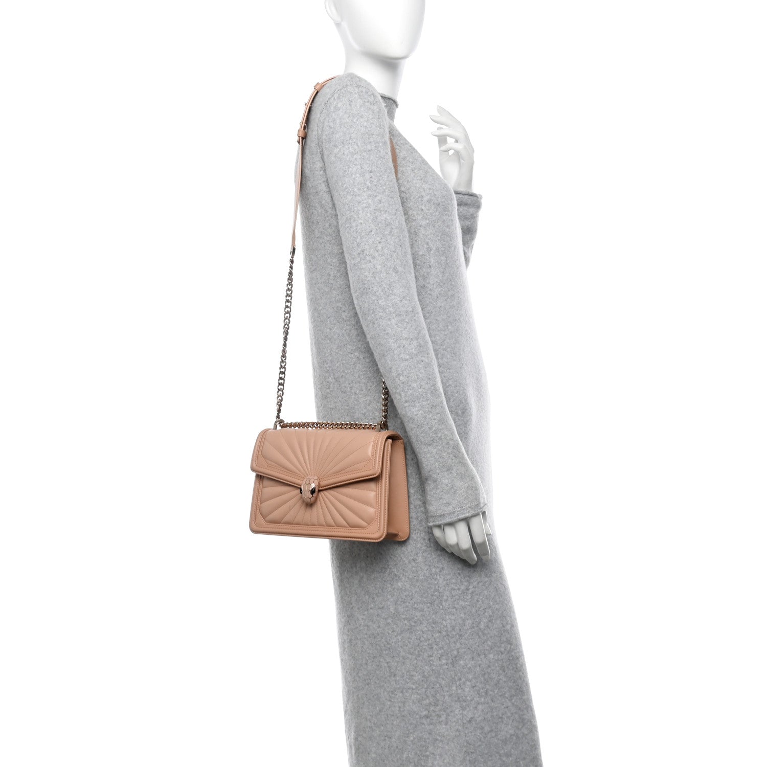 Bulgari Quilted Nappa Smooth Calfskin Serpenti Forever Diamond Blast Sunshine Shoulder Bag Beige 2 of 12