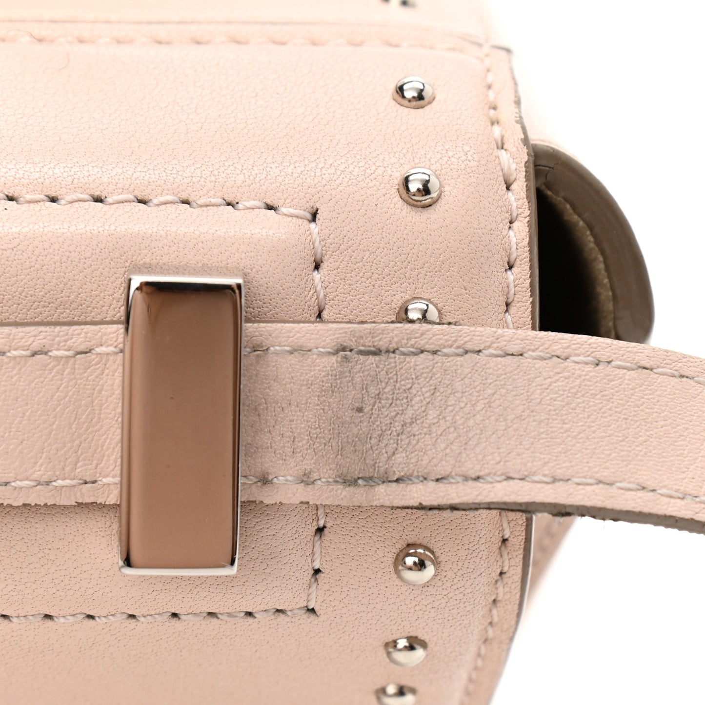 Calfskin Studded Mini Pandora Box Crossbody Bag Nude Pink