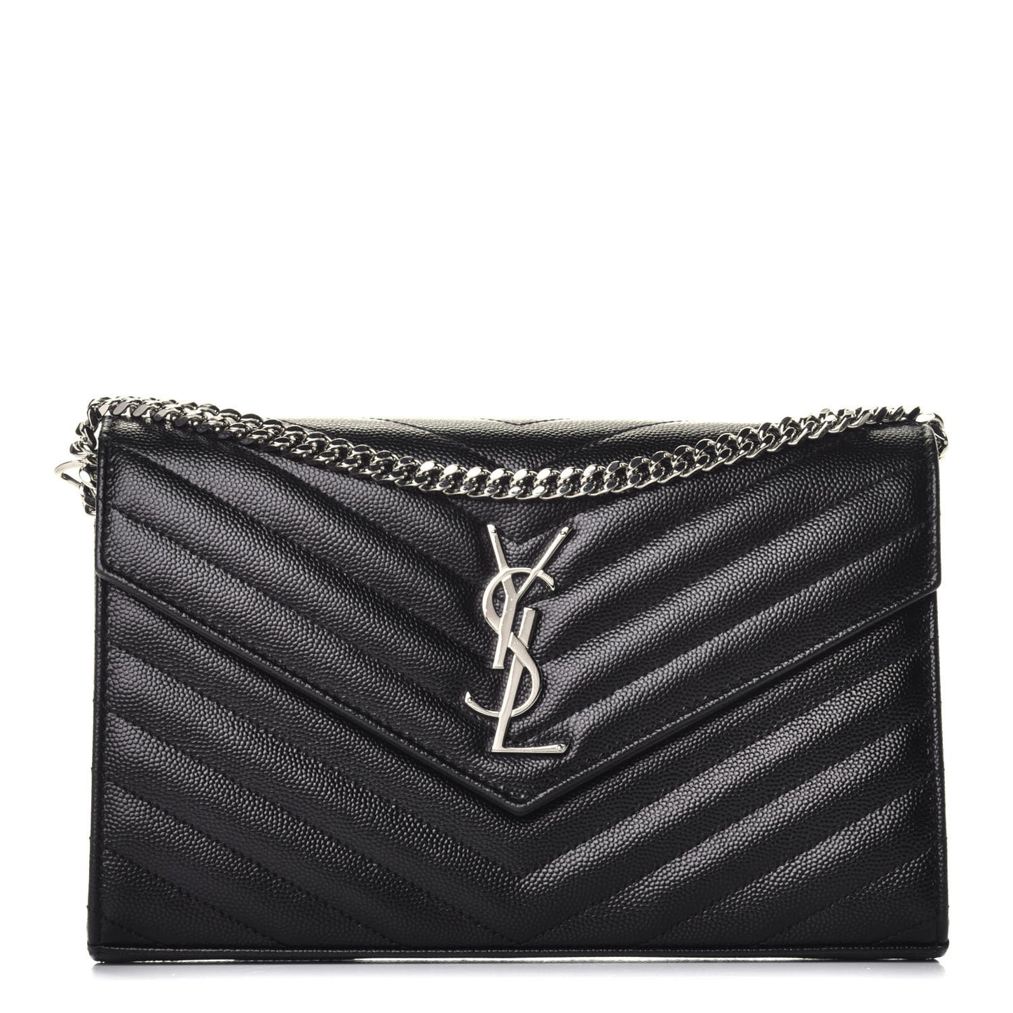 Grain De Poudre Matelasse Chevron Monogram Chain Wallet Black