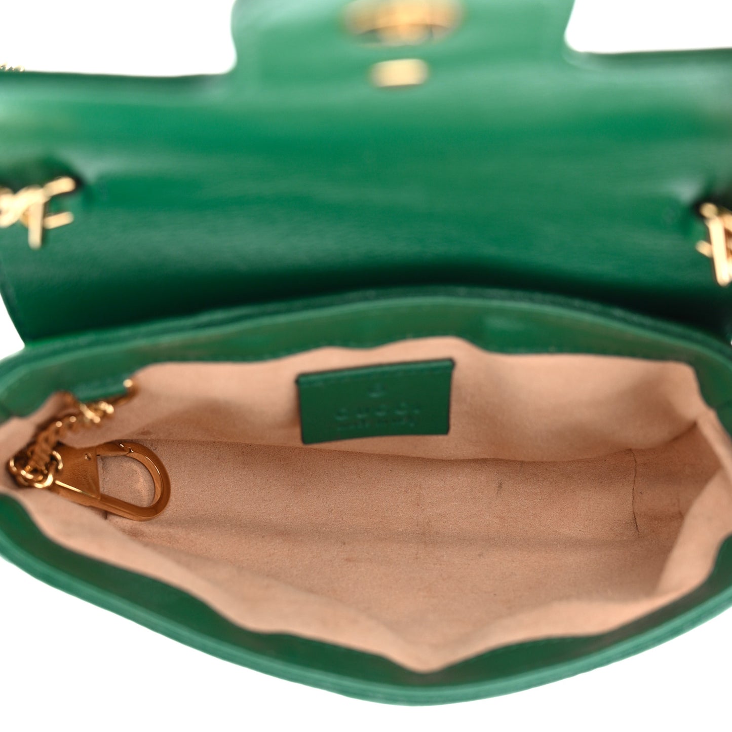 Azalea Calfskin Enamel Matelasse Diagonal Super Mini Torchon GG Marmont Shoulder Bag New Shamarock Emerald