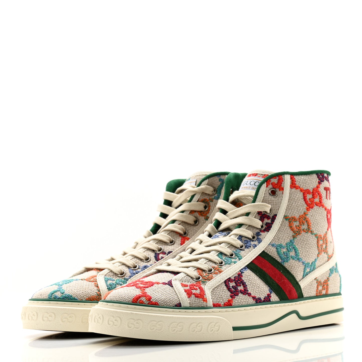 Linen Psychedelic Mini GG Monogram Mens 1977 Tennis High Top Sneakers 10 Multicolor Mystic White