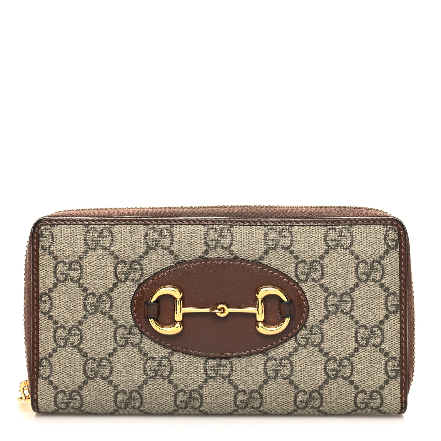 Gucci GG Supreme Monogram Azalea Calfskin Horsebit 1955 Zip Around Wallet Beige Ebony Brown Sugar 1 of 12
