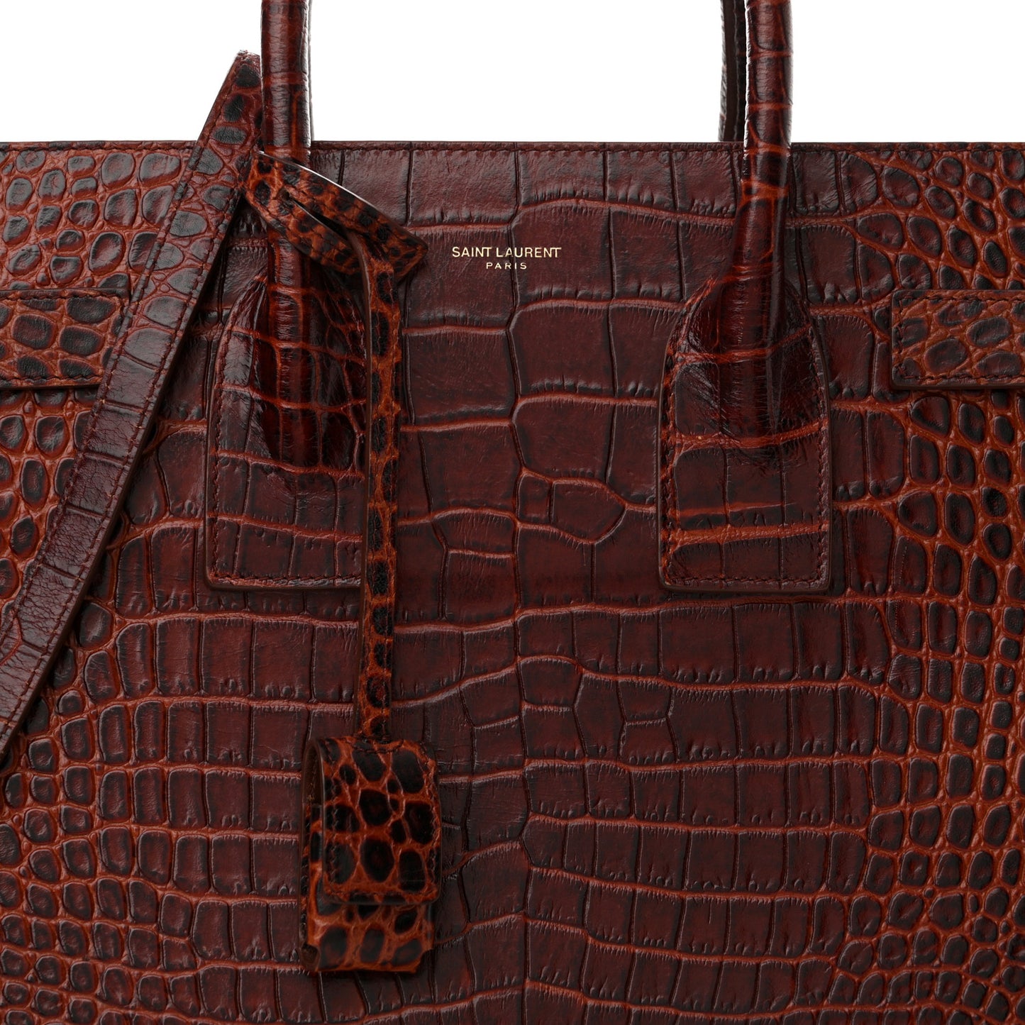 Calfskin Crocodile Embossed Small Sac De Jour Dark Blood