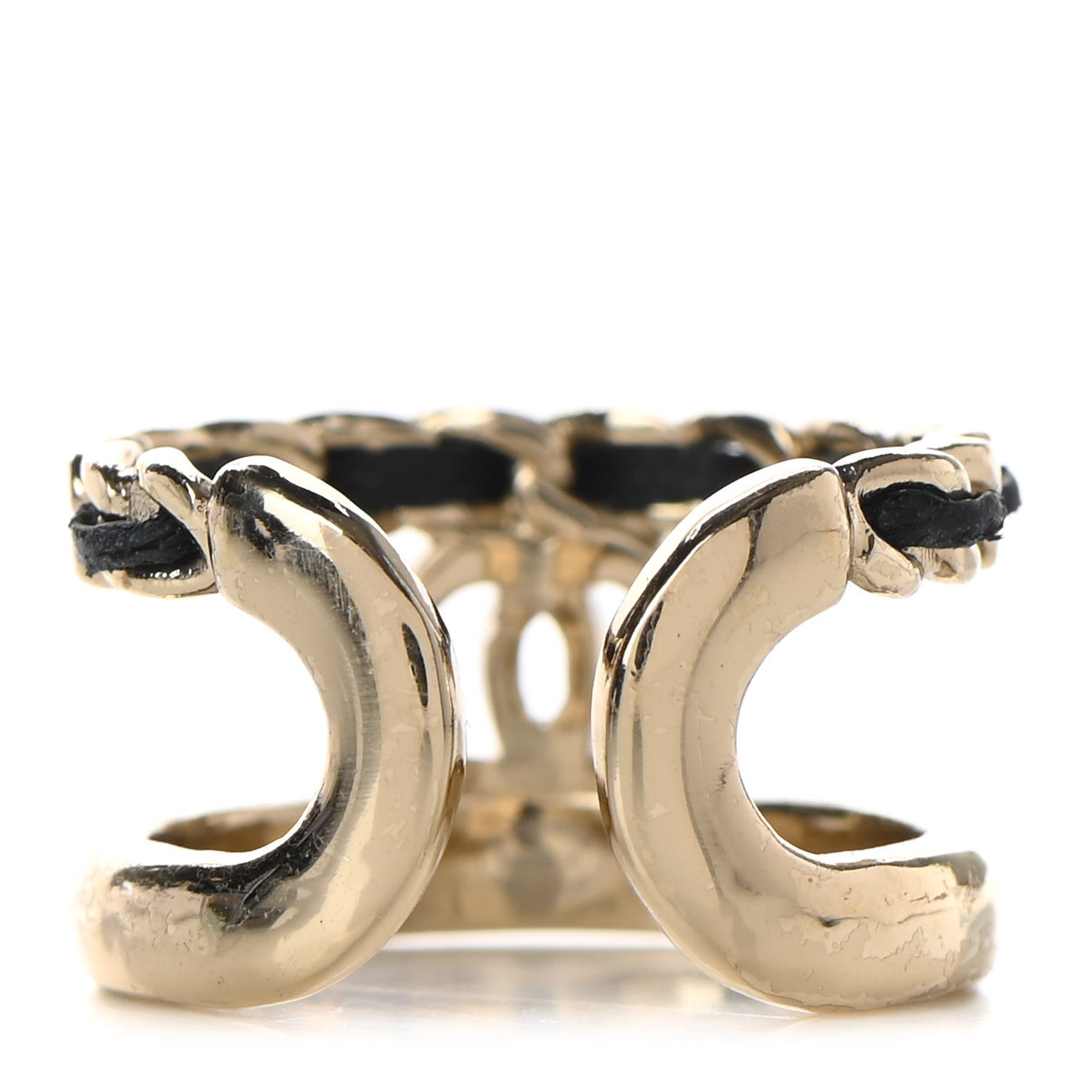 Chanel Metal Lambskin CC Ring 54 Gold Black 3 of 5