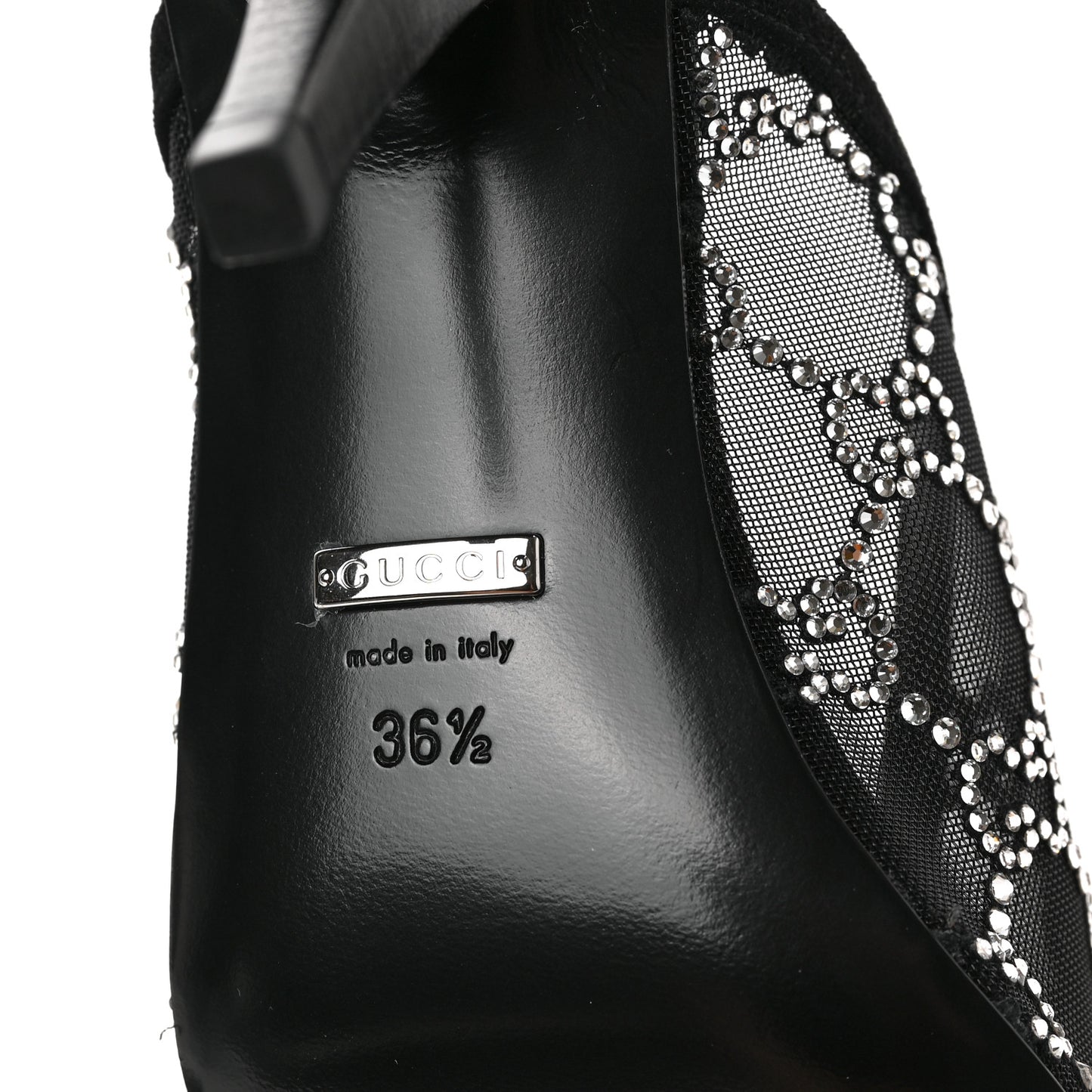 Tela Retino Kid Scamosciato Crystal GG Monogram Square G 95mm Slide Sandals 36.5 Black