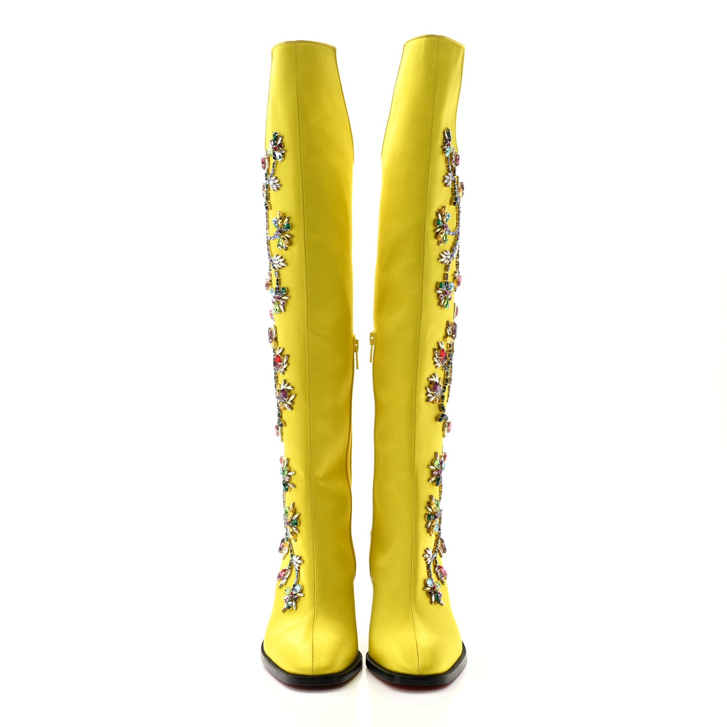 Christian Louboutin Satin Morgan Fleur 70 Over The Knee Boots 38 Yellow 2 of 9
