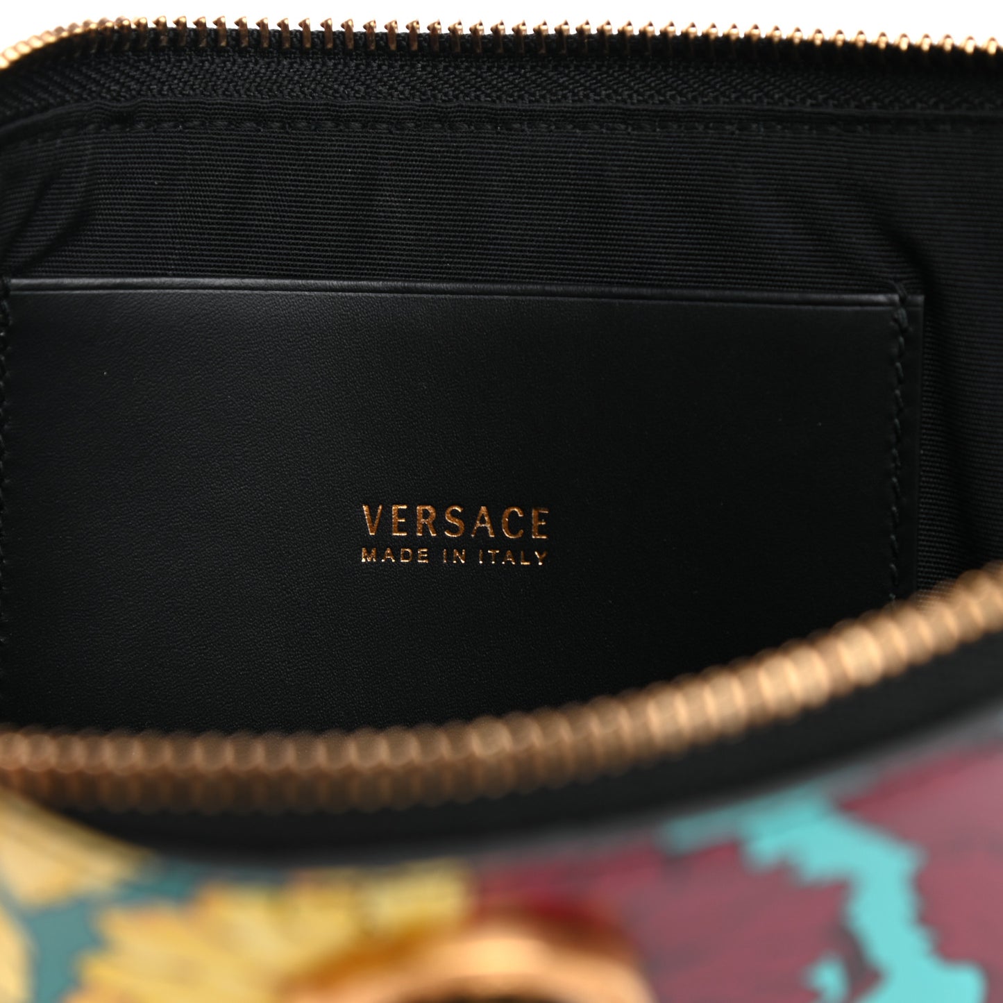 Vitello Baroque Print Wristlet Pouch Black Multicolor
