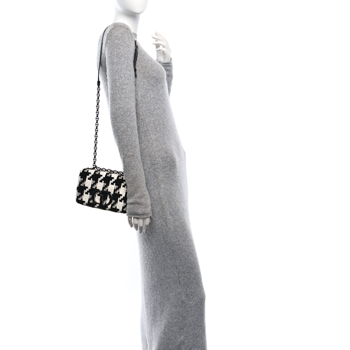 Tweed Macro Houndstooth Small Caro Bag Black White