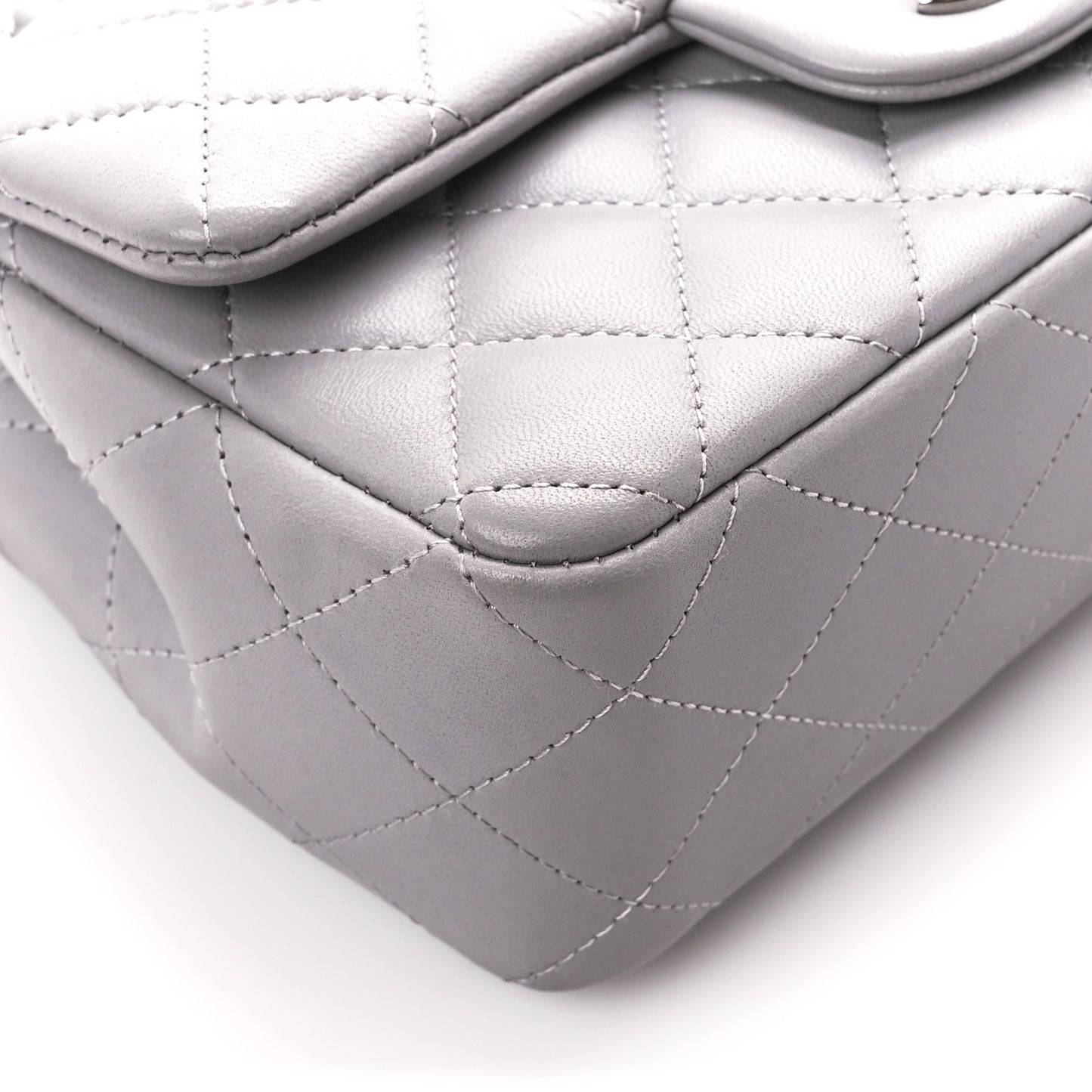 Lambskin Quilted Mini Rectangular Flap Grey
