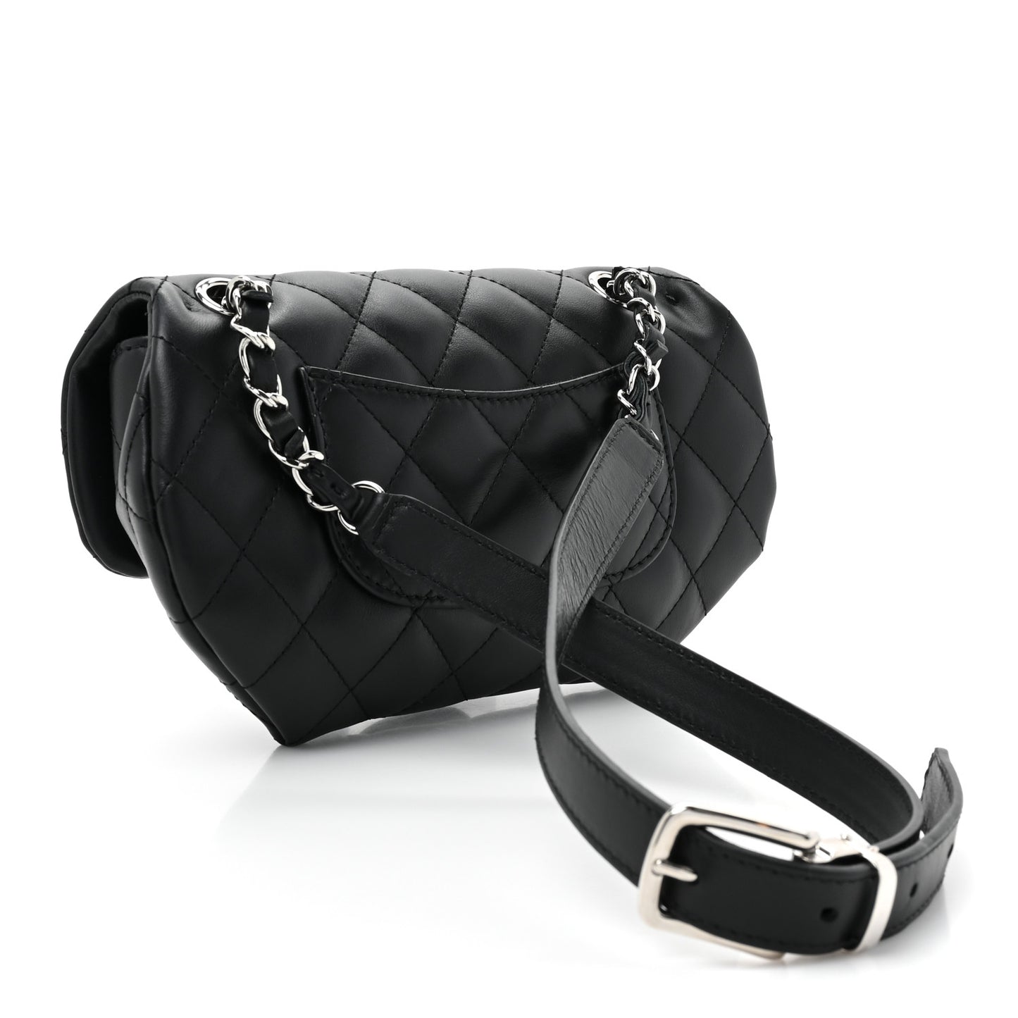 Calfskin Quilted CC Uniform Flap Belt Bag Black