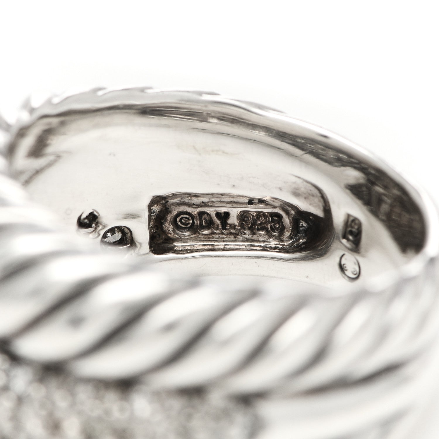 David Yurman Sterling Silver Diamond Thoroughbred Cable Wrap Ring 52 6 4 of 4