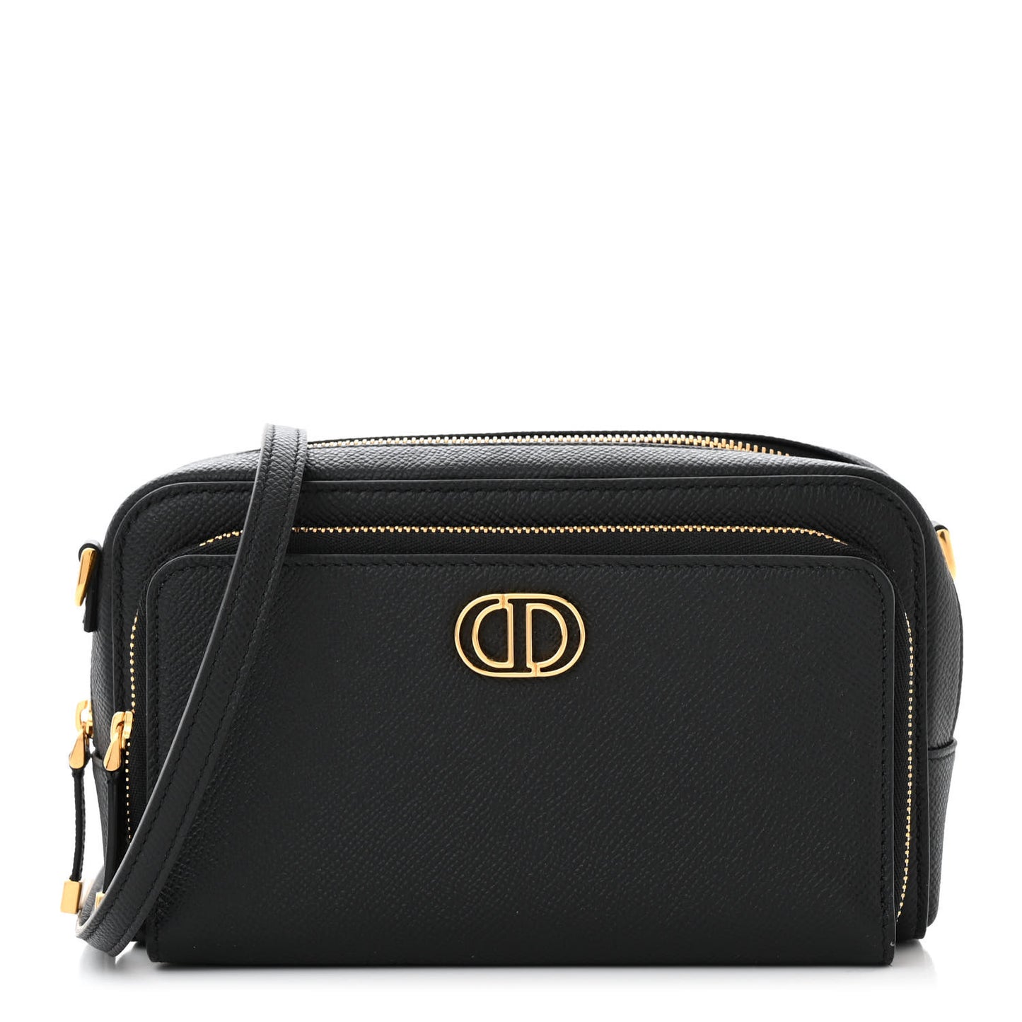 Grained Calfskin Caro Double Pouch Black