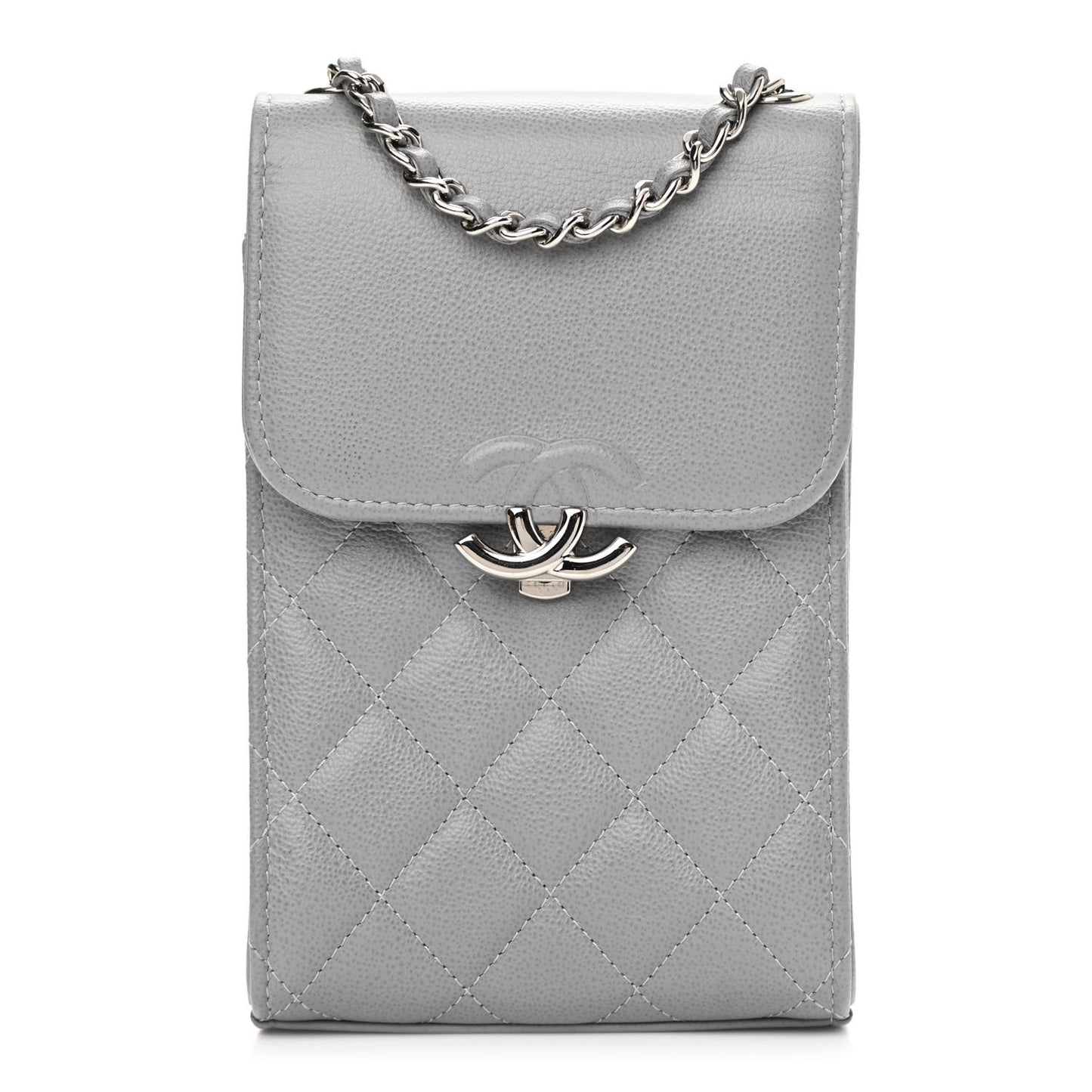 Grained Calfskin Quilted CC Box Clutch With Chain Grey