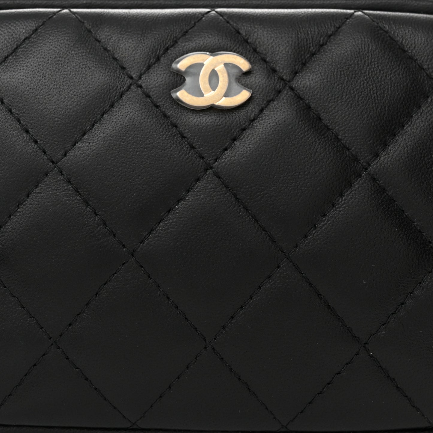 Lambskin Quilted Small Curvy Pouch Cosmetic Case Black