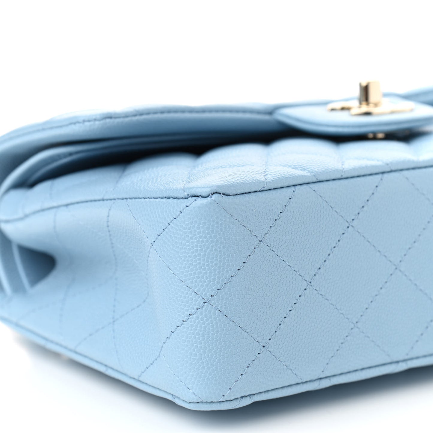 Caviar Quilted Small Double Flap Light Blue