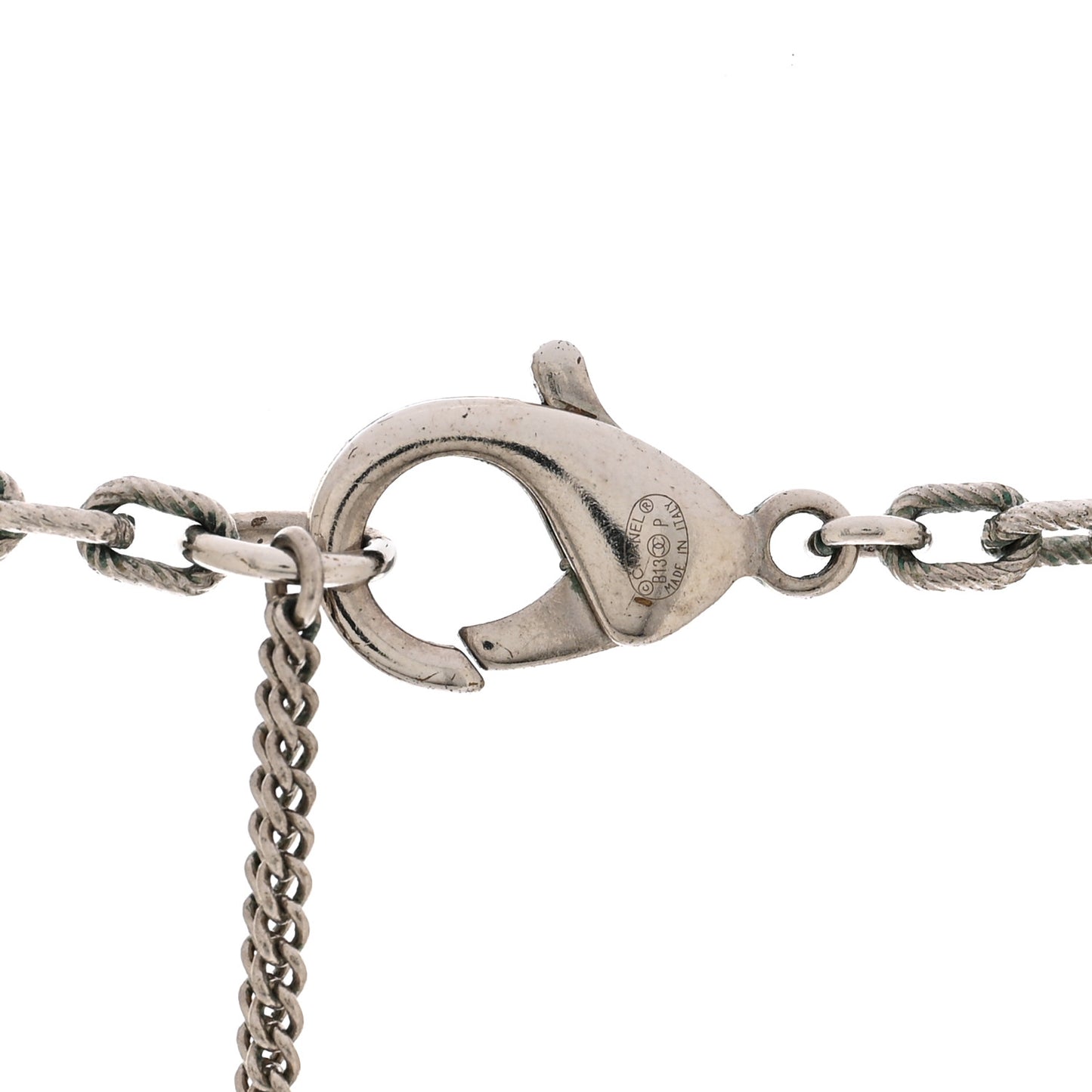 Pearl Baguette Crystal CC Long Necklace Silver