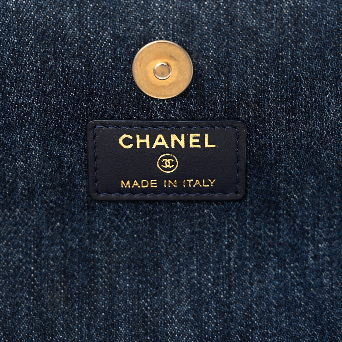 Denim Quilted Chanel 19 Flap Phone Holder With Chain Blue