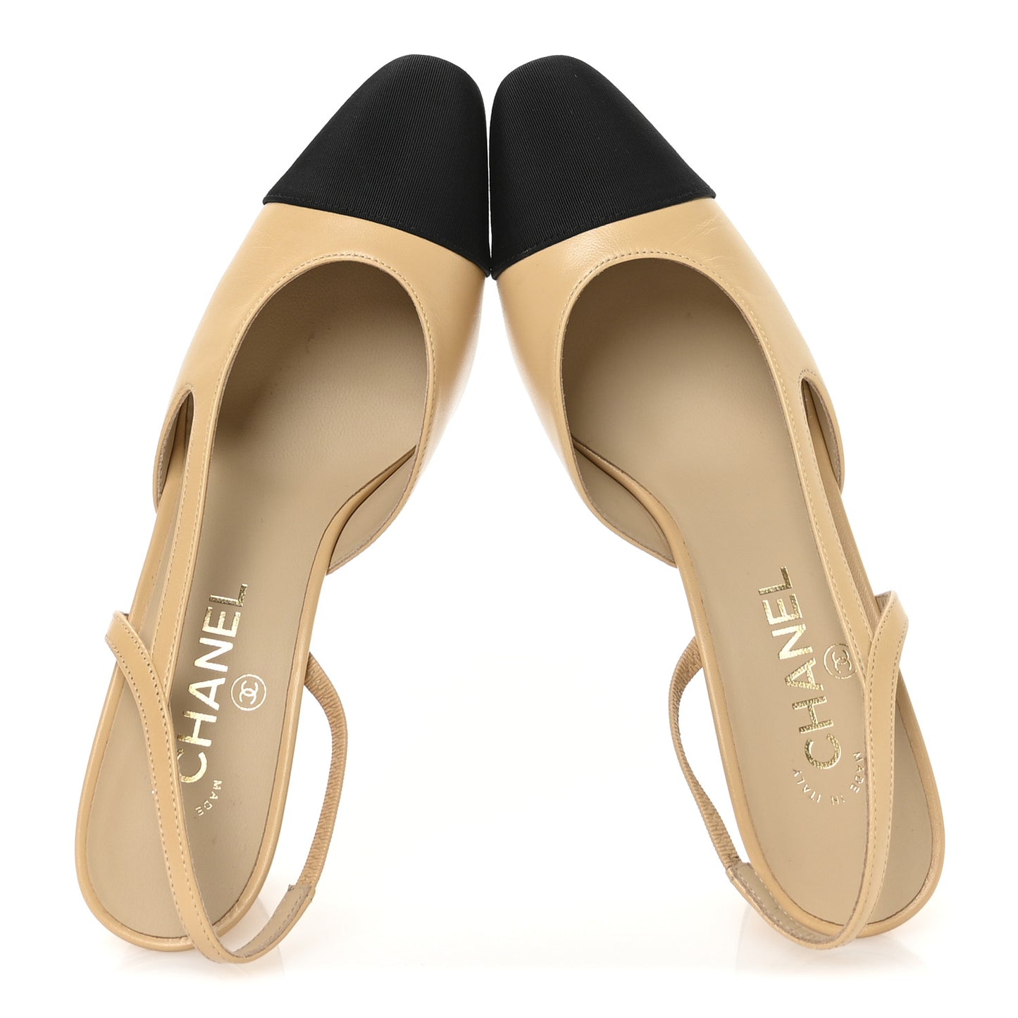 Goatskin Grosgrain Cap Toe CC Slingback Pumps 39 Beige Black