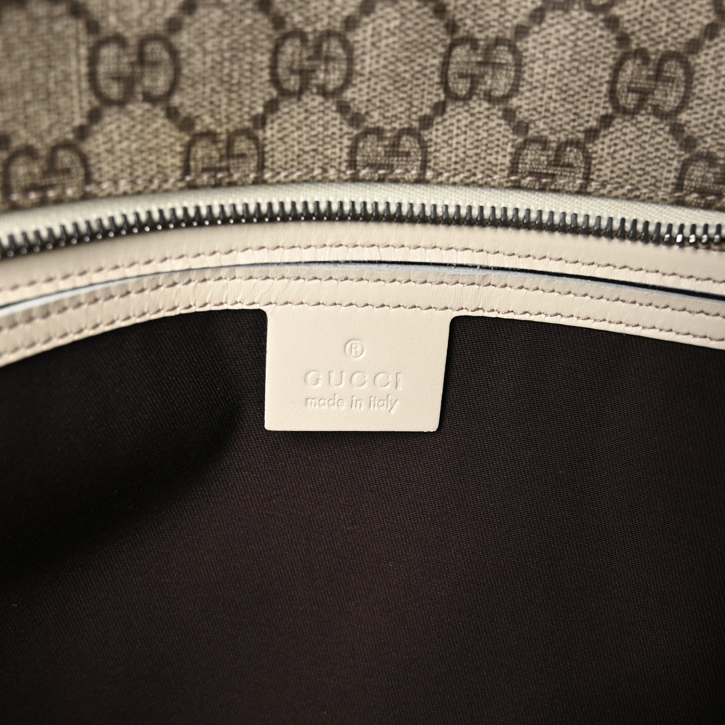 GG Supreme Monogram Medium Zippered Shopping Tote Off White