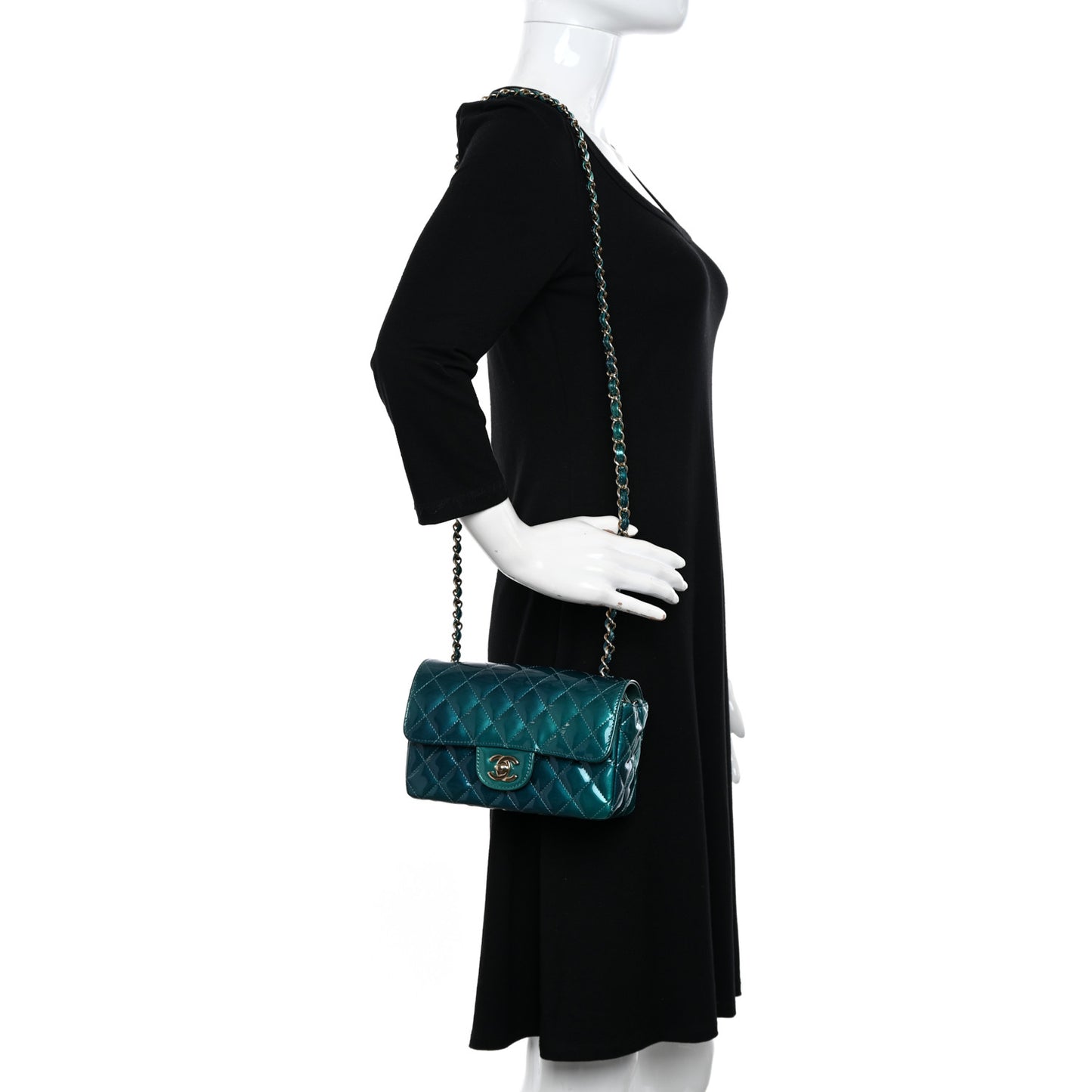Shaded Patent Calfskin Quilted Mini Rectangular Flap Green Blue