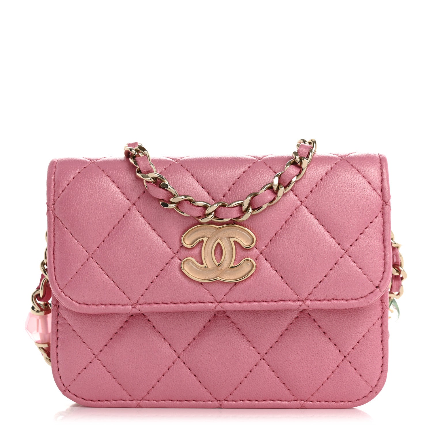Chanel Iridescent Lambskin Quilted Heart Bead Clutch With Chain