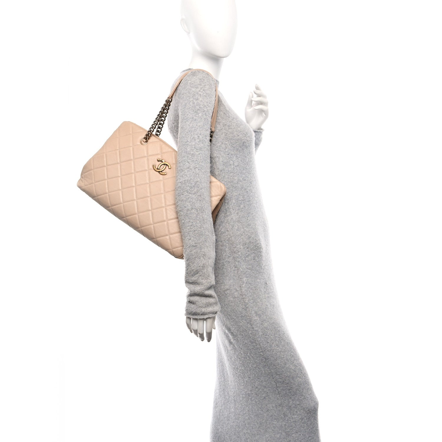 Chanel Calfskin Quilted Large CC Crown Tote Beige 2 of 18