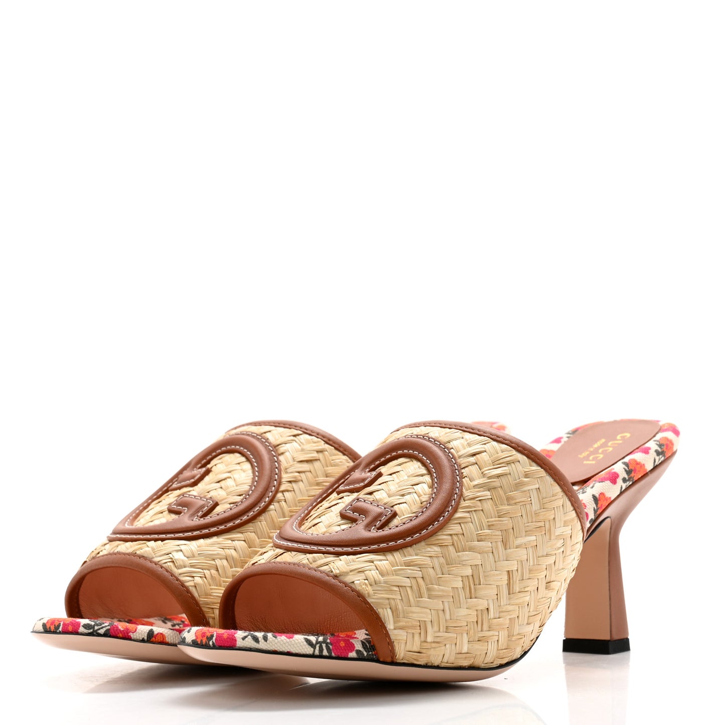 Raffia Malaga Kid Interlocking G Mabel Sandals 39.5 Natural