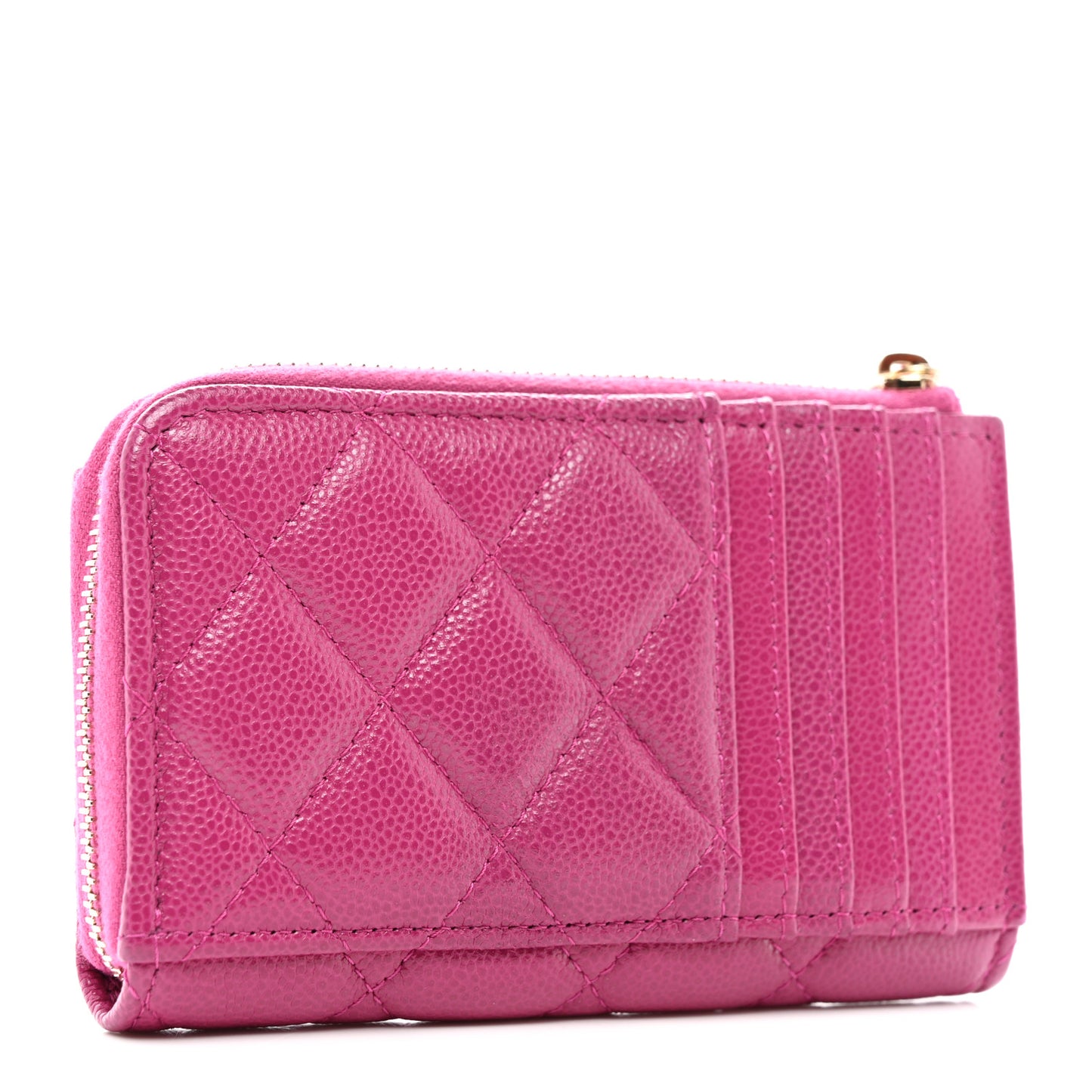 Caviar Quilted CC Zip Around Card Holder Pink