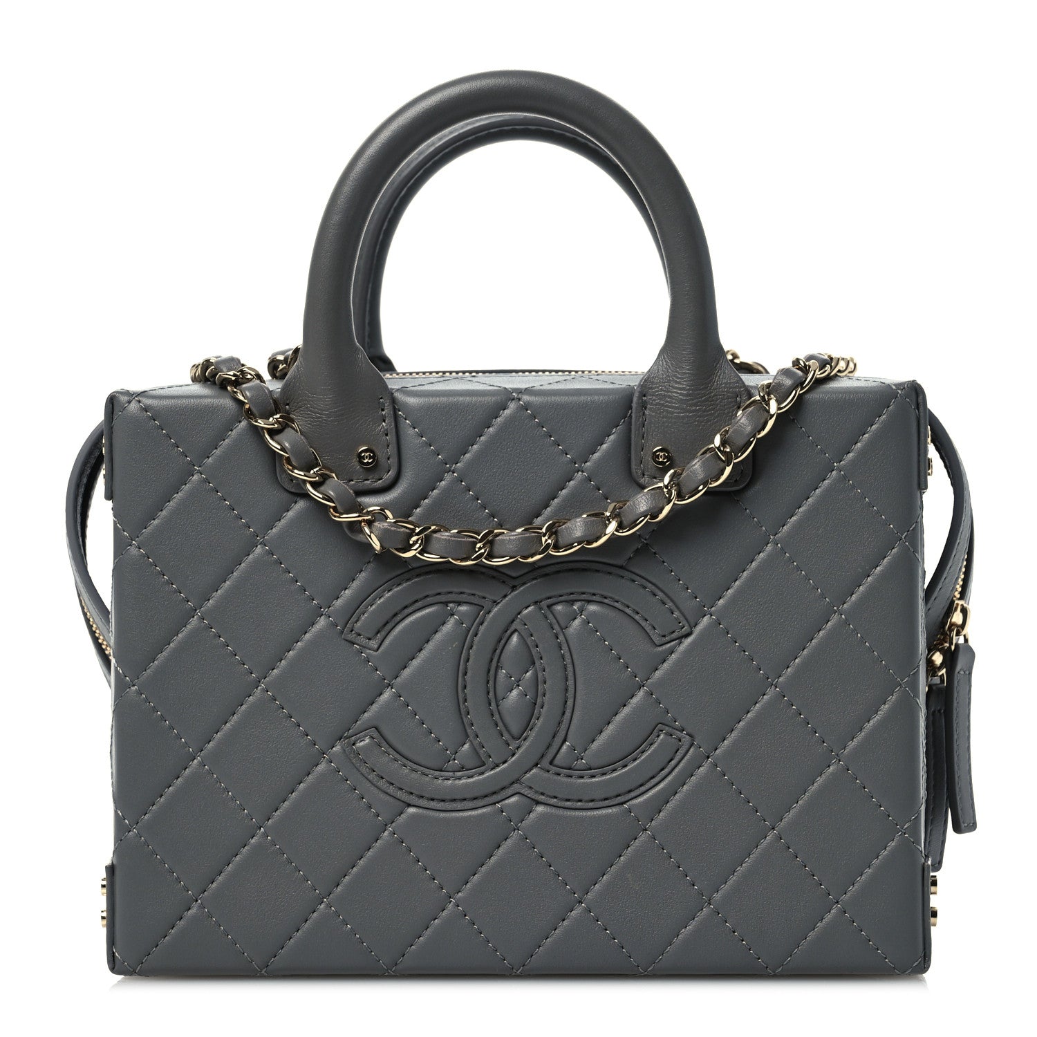 Chanel Calfskin Quilted Studded Square Vanity Case Grey 1 of 11