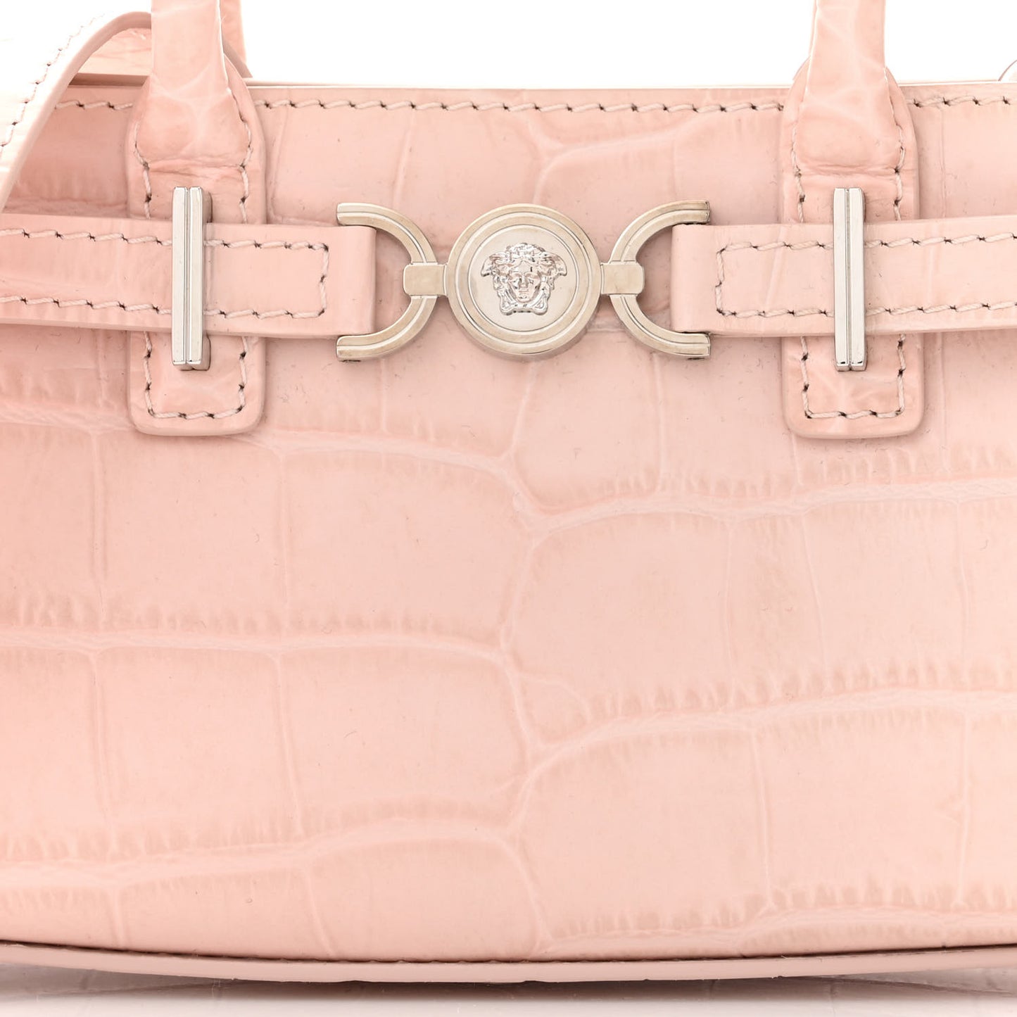 Calfskin Crocodile Embossed Medusa 95 Mini Tote Bag Light Pink