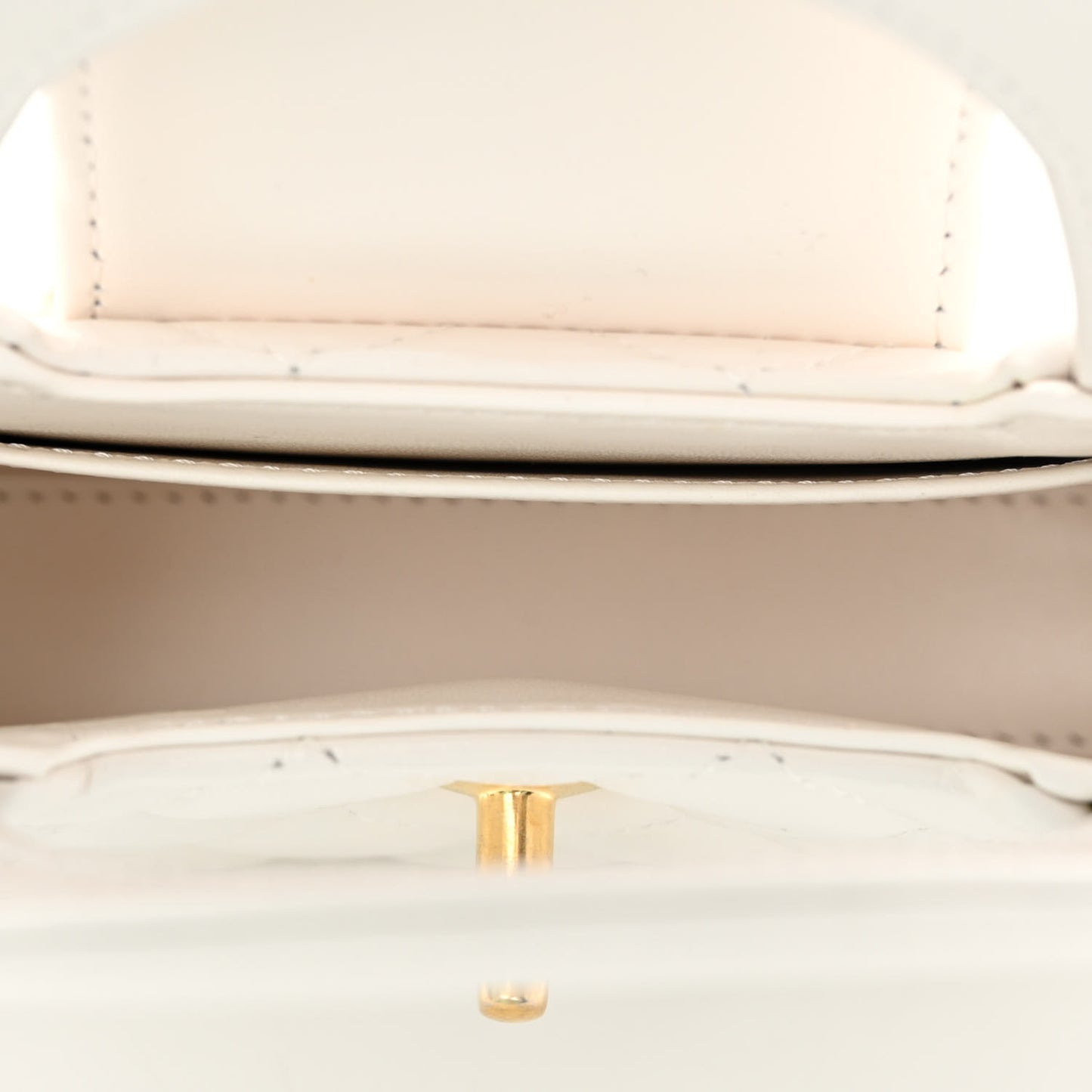 Shiny Aged Calfskin Quilted Mini Nano Kelly Shopper White