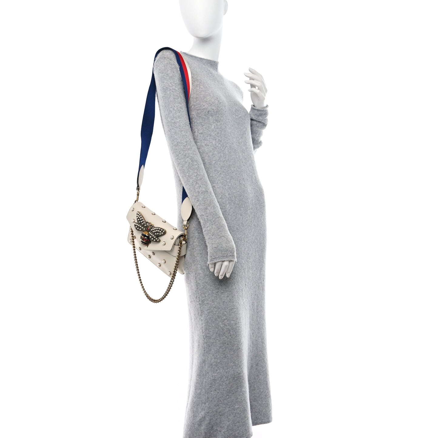 Nappa Pearl Studded Mini Queen Margaret Broadway Shoulder Bag Mystic White